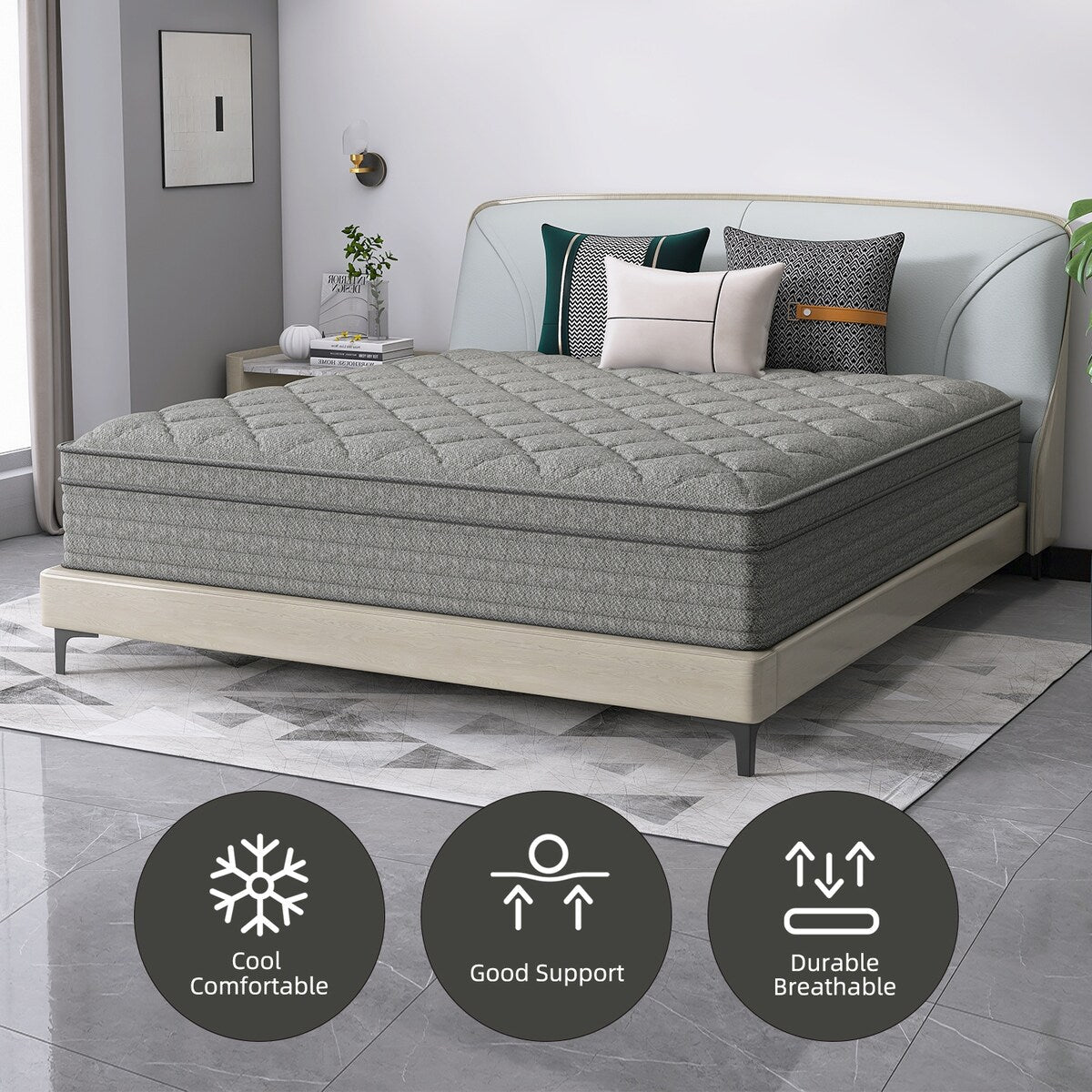 Matelas hybride de 14 pouces dans une boîte avec mousse à mémoire de forme en gel