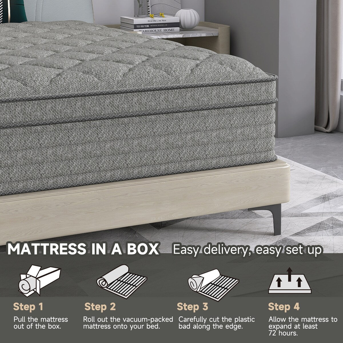 Matelas hybride de 14 pouces dans une boîte avec mousse à mémoire de forme en gel