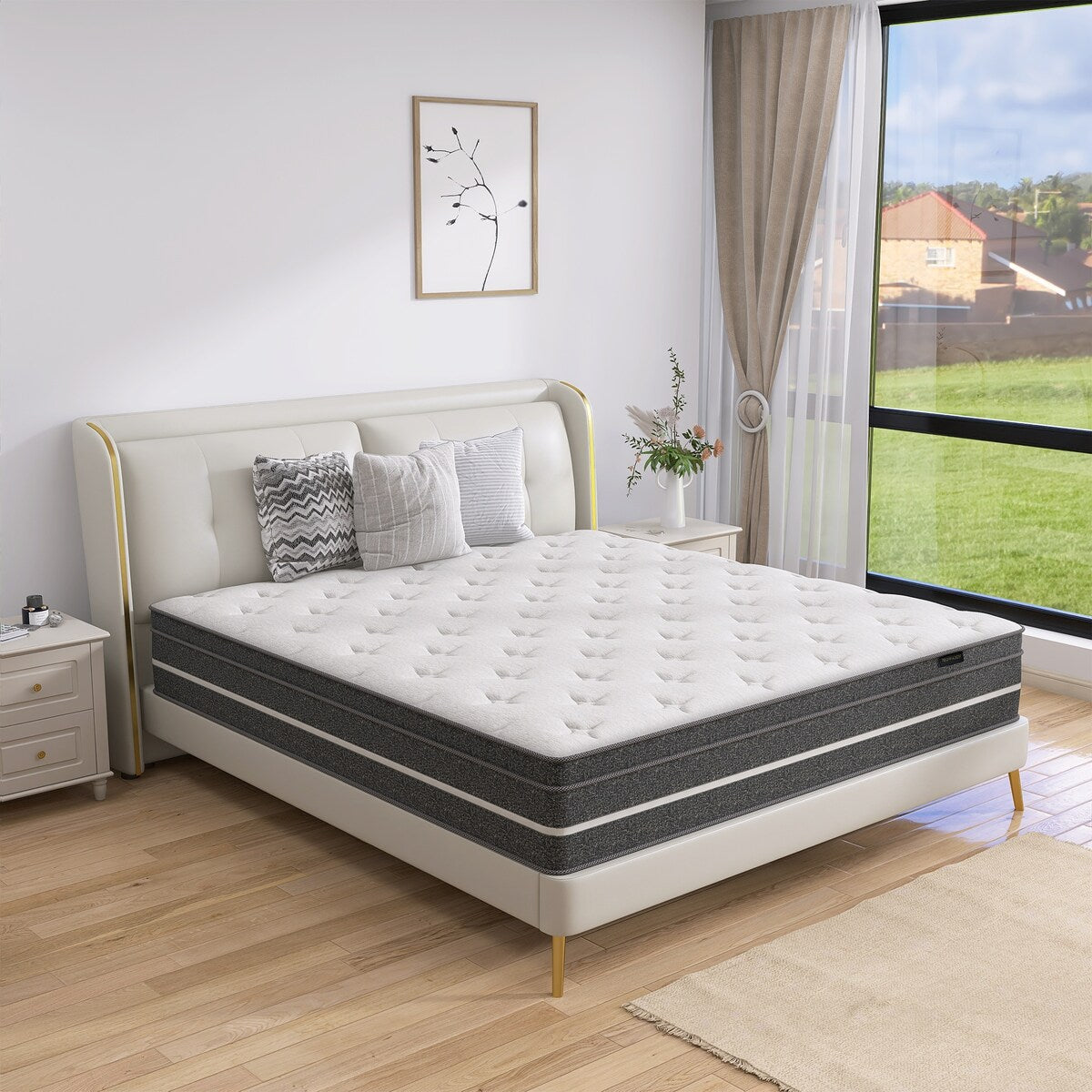 Matelas hybride en mousse à mémoire de forme infusée de gel de 14 pouces avec ressorts ensachés