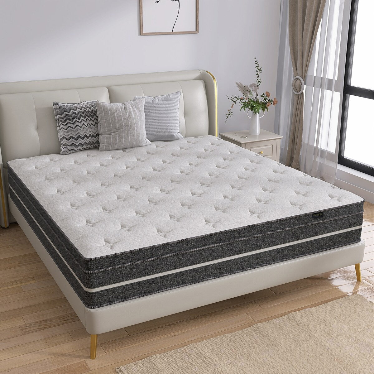 Matelas hybride en mousse à mémoire de forme infusée de gel de 14 pouces avec ressorts ensachés