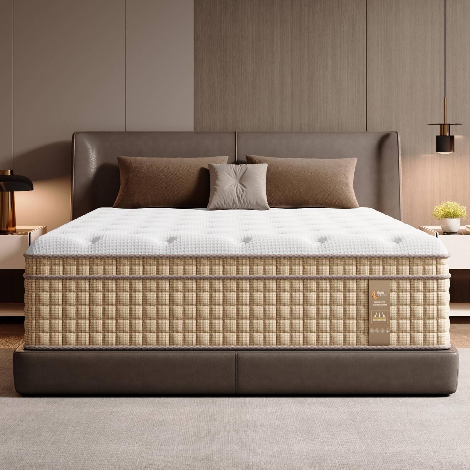 Matelas hybride à ressorts Queen Size de 14 pouces avec mousse à mémoire de forme et gel, sans fibre de verre, moelleux moyen, certifié CertiPUR-US