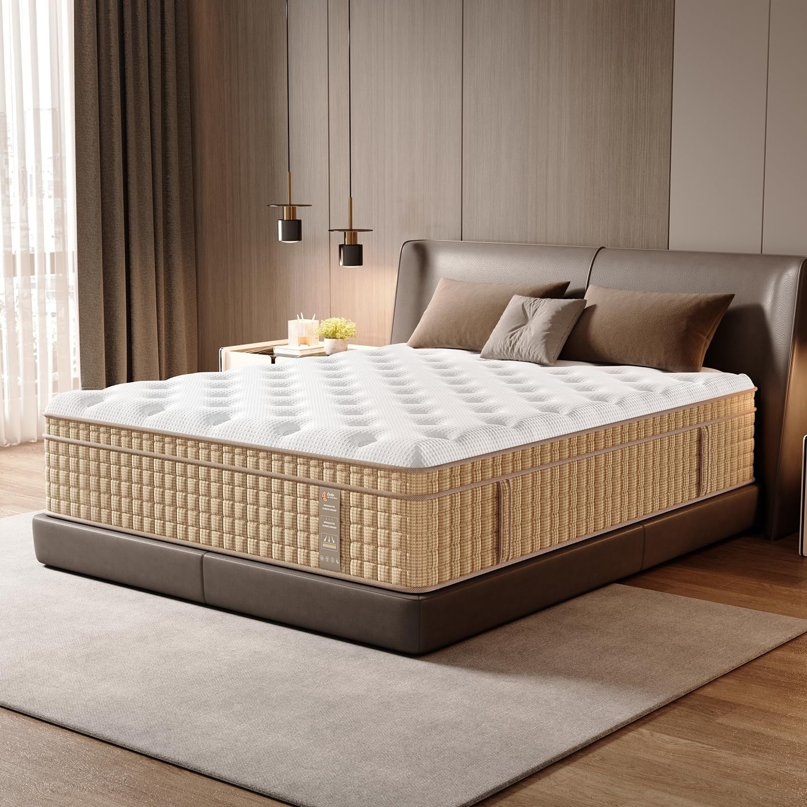 Matelas Queen 14 pouces avec ressorts ensachés et mousse à mémoire de forme en gel, fermeté moyenne, sans fibre de verre, certifié CertiPUR-US, matelas dans une boîte
