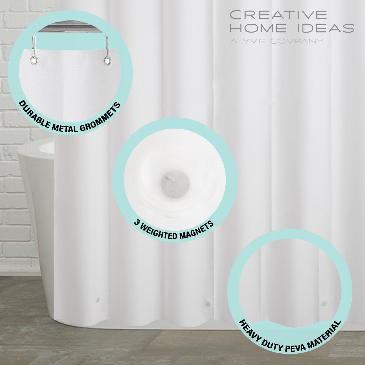 Ensemble de bain/douche 14 pièces : rideau de douche ombré, crochets et doublure PEVA