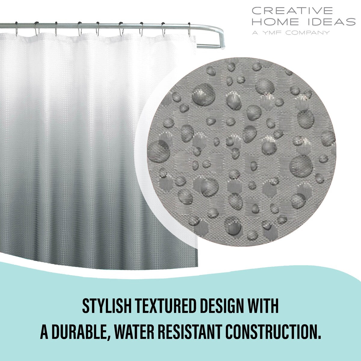 Ensemble de bain/douche 14 pièces : rideau de douche ombré, crochets et doublure PEVA