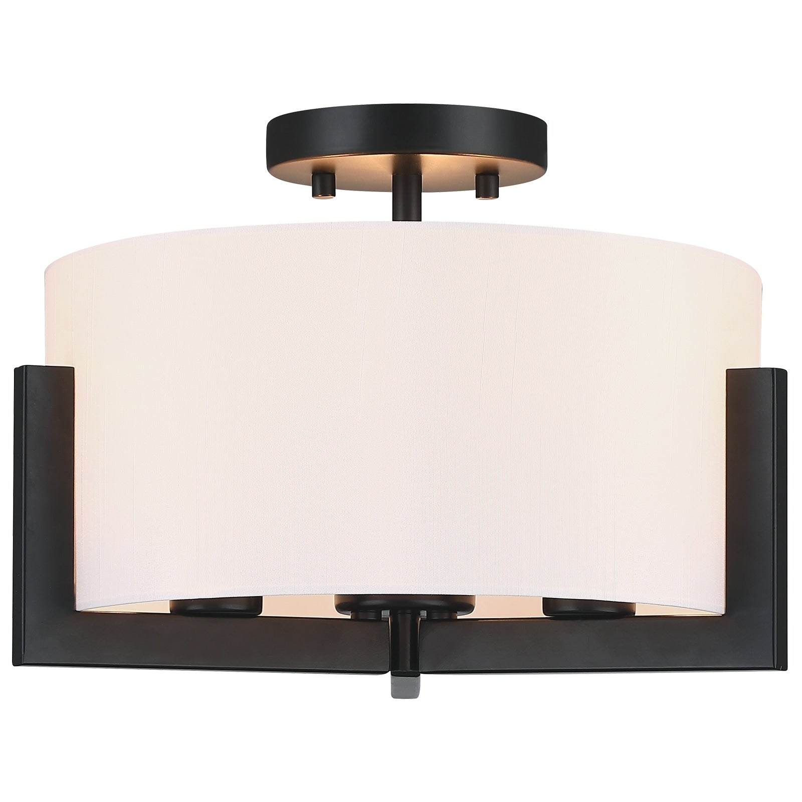 Plafonnier semi-encastré noir mat à 3 lumières de 14 po avec abat-jour tambour - 14 W