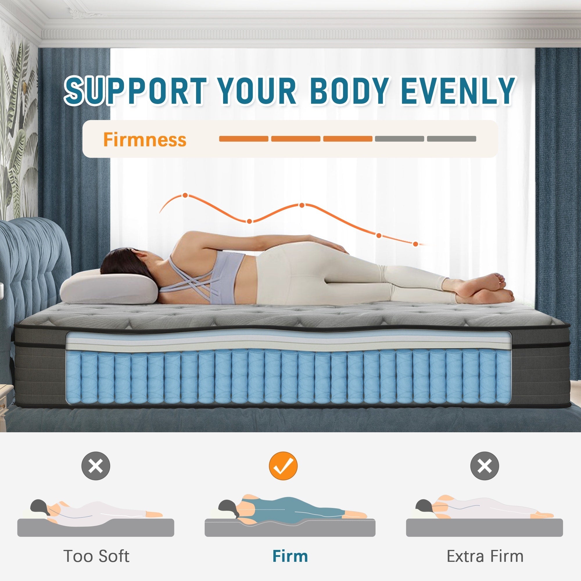 Matelas hybride en mousse à mémoire de forme ferme Euro Top de 14 pouces, livré dans une boîte