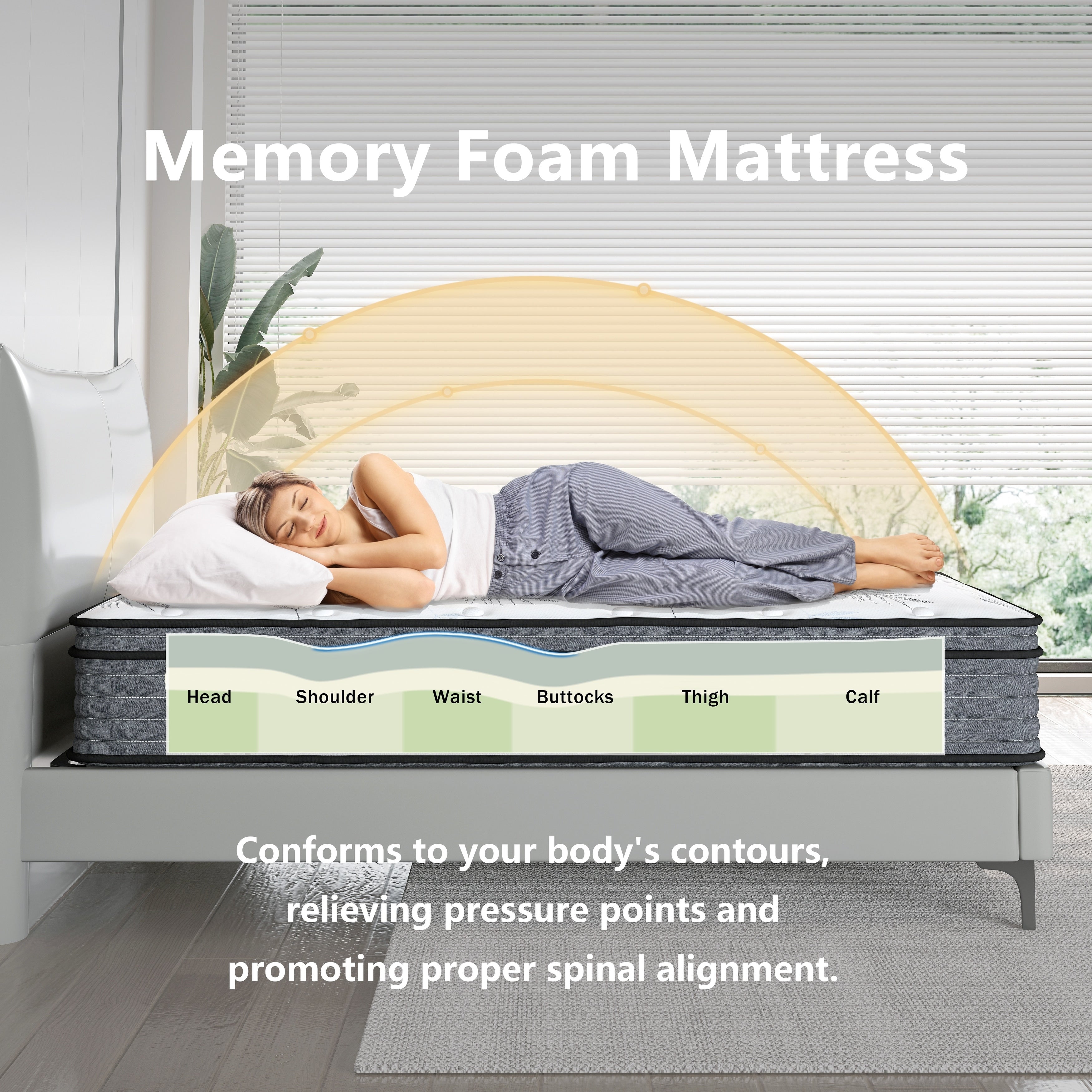 Matelas hybride en mousse à mémoire de forme Cool Gel de 14 pouces, ferme, pour petites chambres