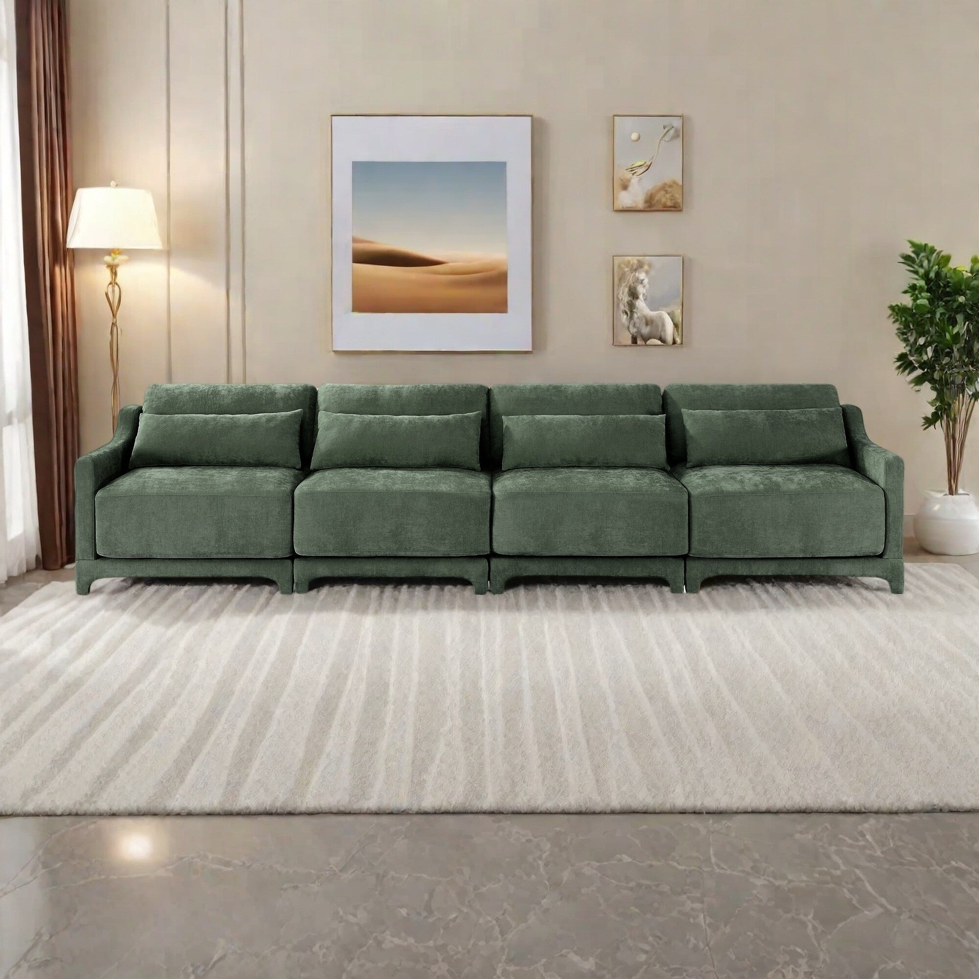 Canapé 6 places en chenille 141,7 avec base ergonomique en bois et éponge haute résilience pour le salon