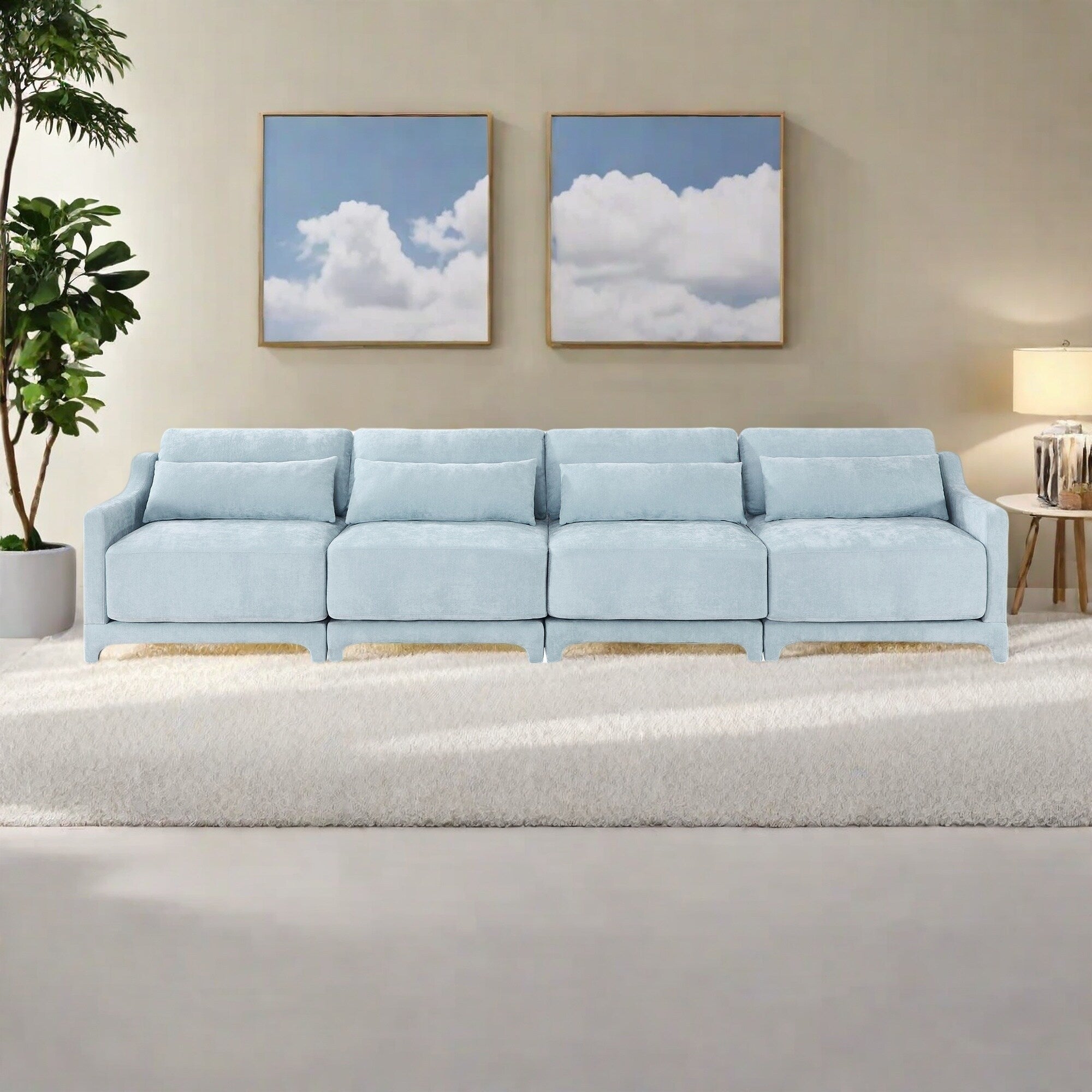 Canapé 6 places en chenille 141,7 avec base ergonomique en bois et éponge haute résilience pour le salon