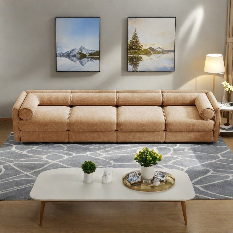 Canapé modulaire sectionnel 4 places en chenille 142,5 avec rangement et dossier cylindrique