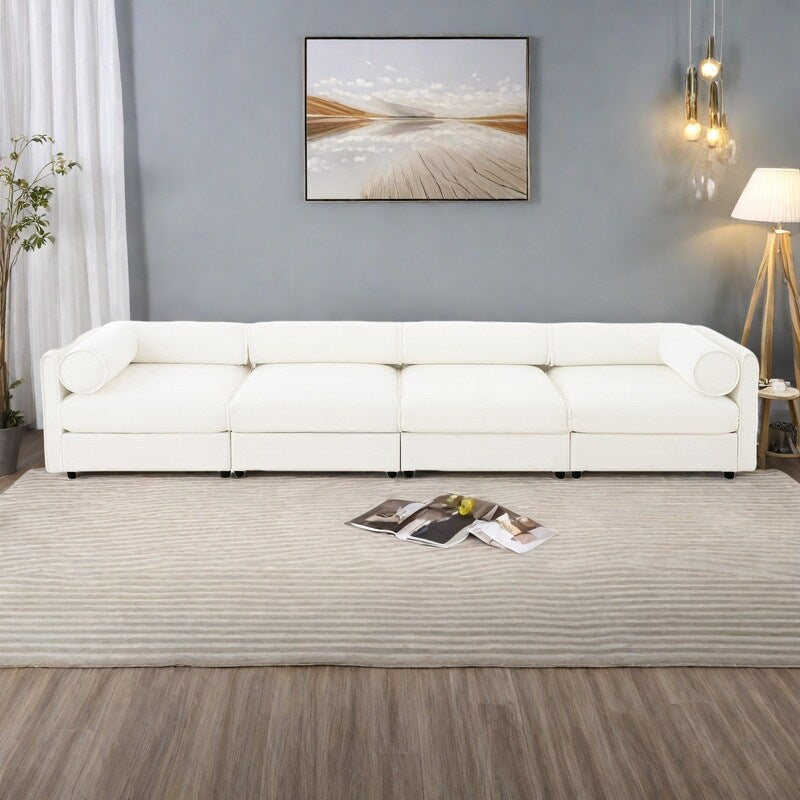 Canapé modulaire sectionnel 4 places en chenille 142,5 avec rangement et dossier cylindrique