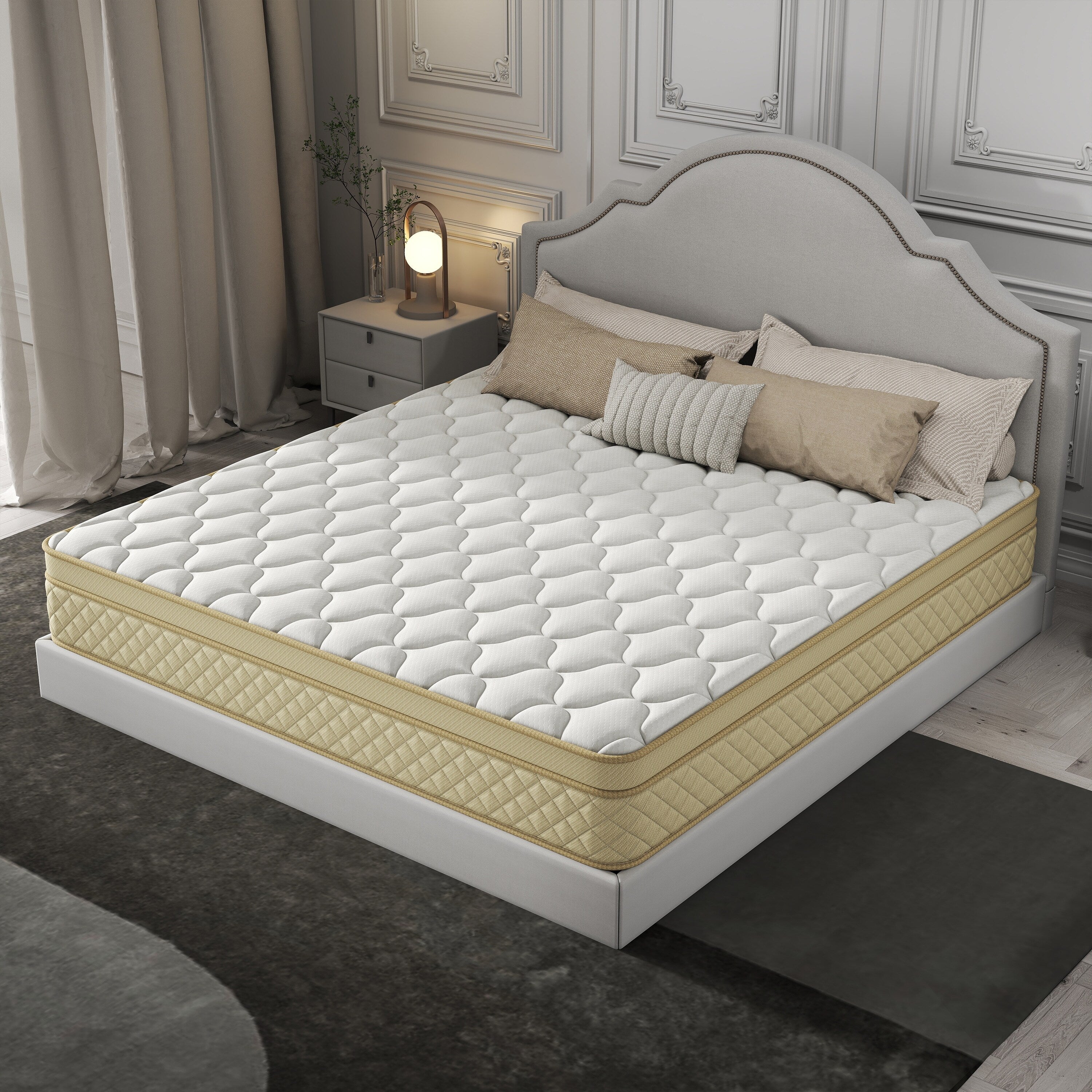 Matelas hybride en mousse à mémoire de forme de taille moyenne, 14 Euro Top, dans une boîte