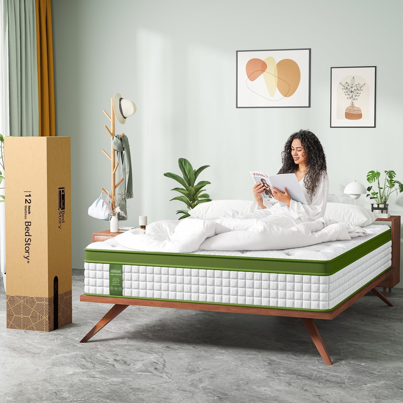 Matelas hybride 14 pouces en boîte avec mousse à mémoire de forme et ressorts ensachés, soulagement de la pression et isolation des mouvements, certifié CertiPUR-Us