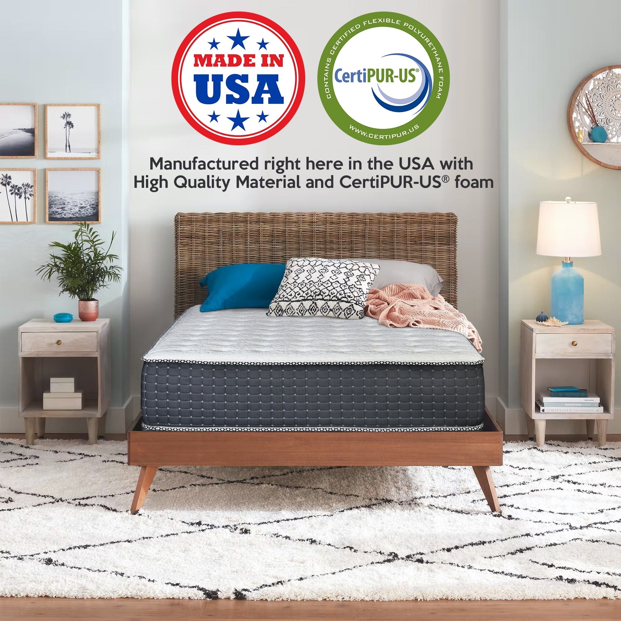 Matelas hybride de luxe 14 pouces avec revêtement en mousse, support de bord robuste, mousse haute densité, dessus matelassé moelleux, noir