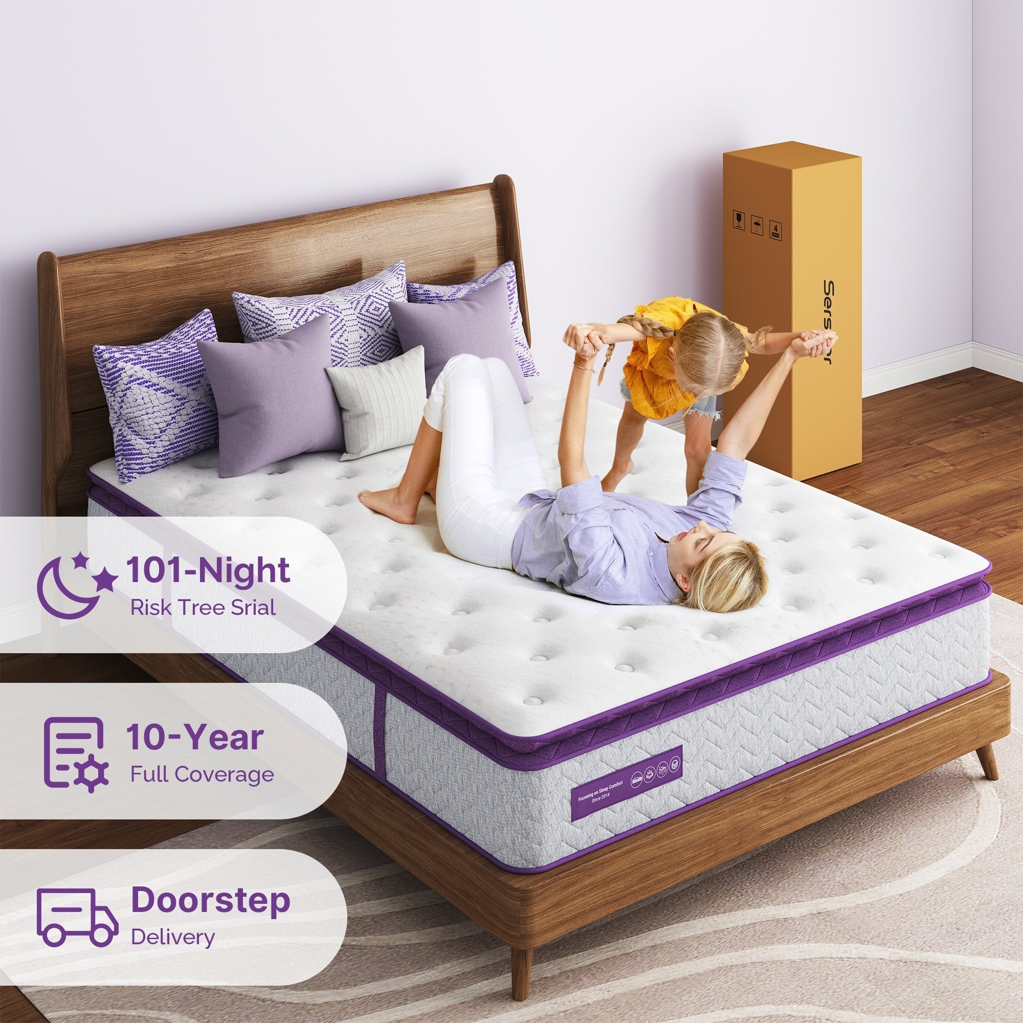 Matelas à plateau-coussin mi-ferme 14 po - Mousse de charbon de bambou, soutien 5 zones, certifié CertiPUR-US?