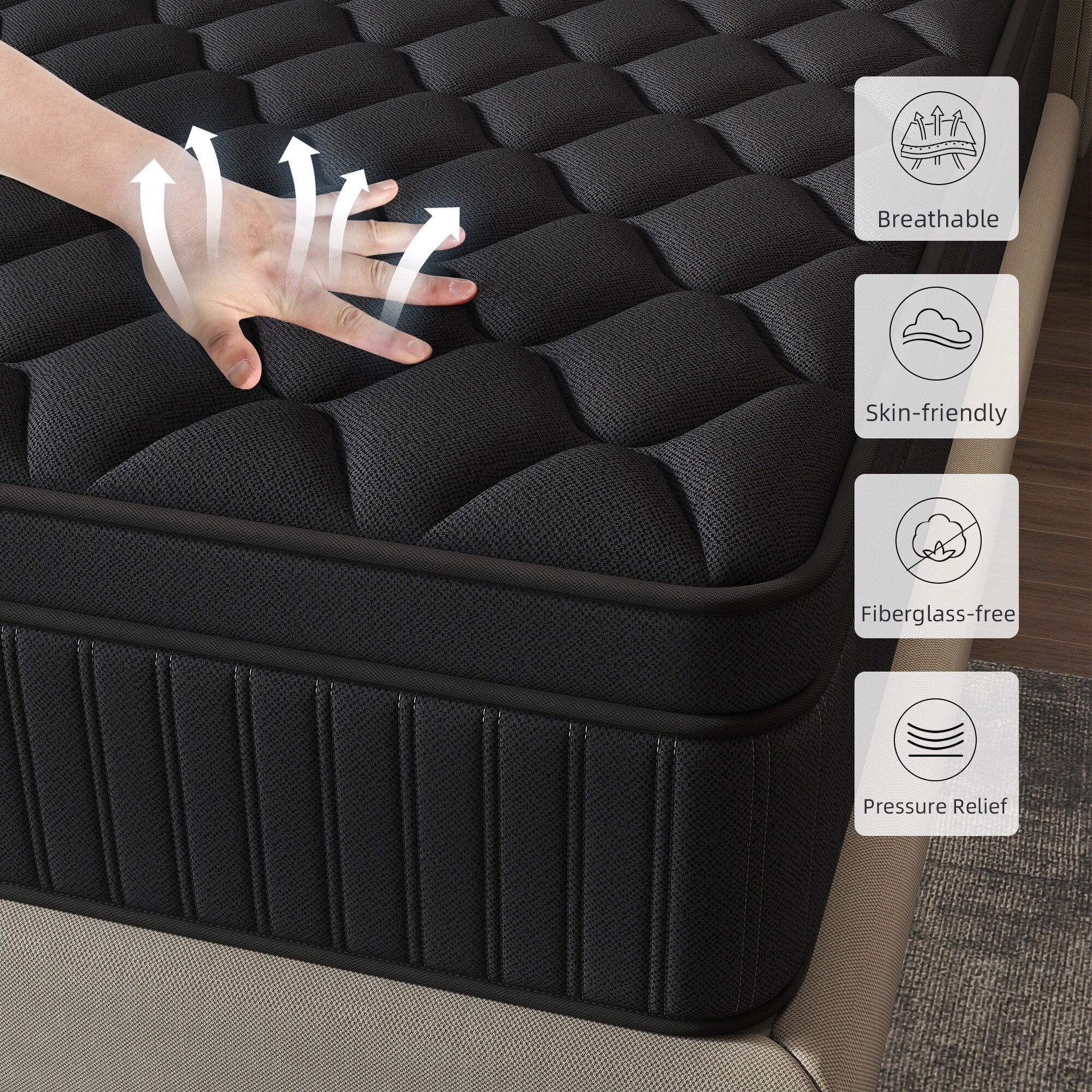 Matelas hybride à ressorts ensachés de taille moyenne, livré dans une boîte