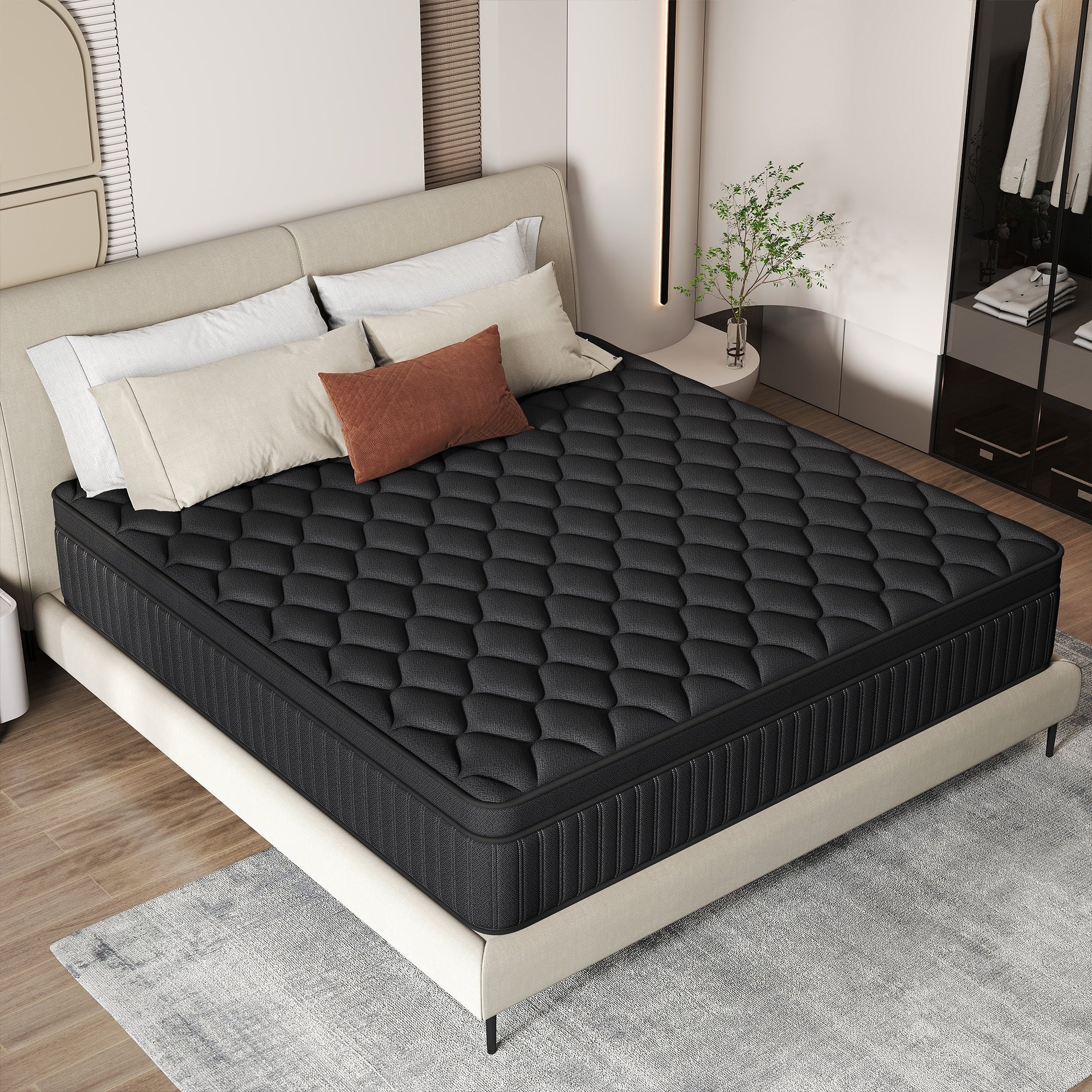Matelas hybride à ressorts ensachés de taille moyenne, livré dans une boîte