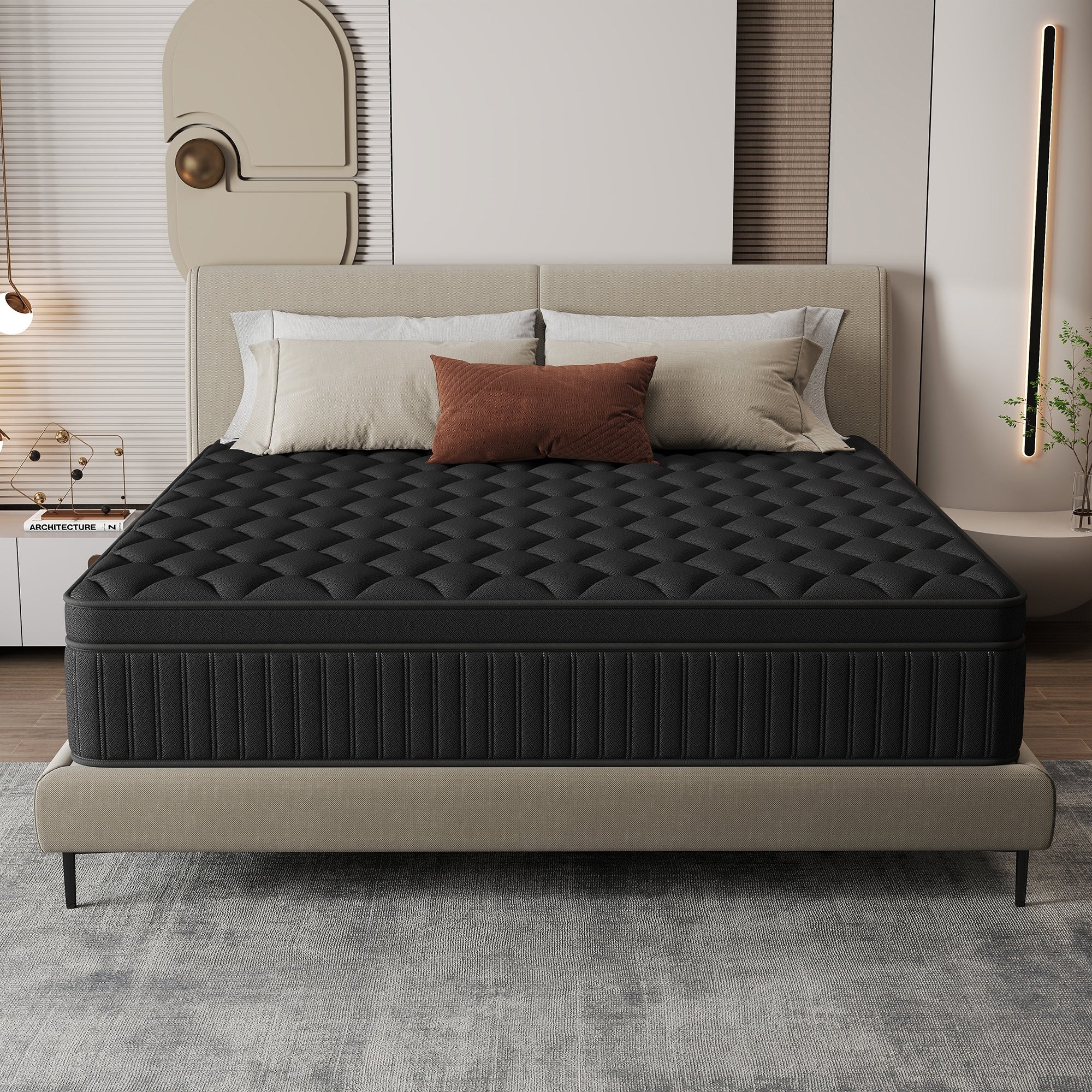 Matelas hybride à ressorts ensachés de taille moyenne, livré dans une boîte