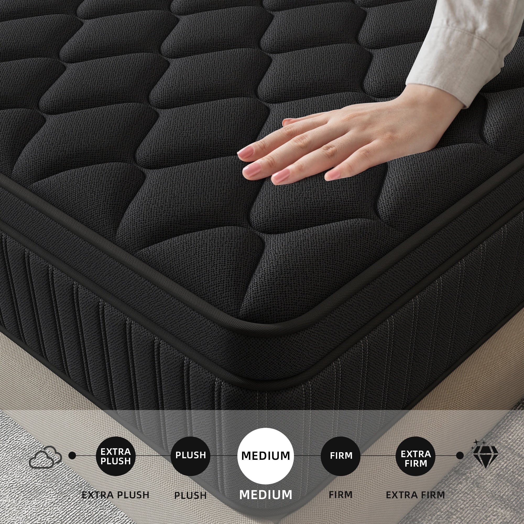 Matelas hybride à ressorts ensachés de taille moyenne, livré dans une boîte