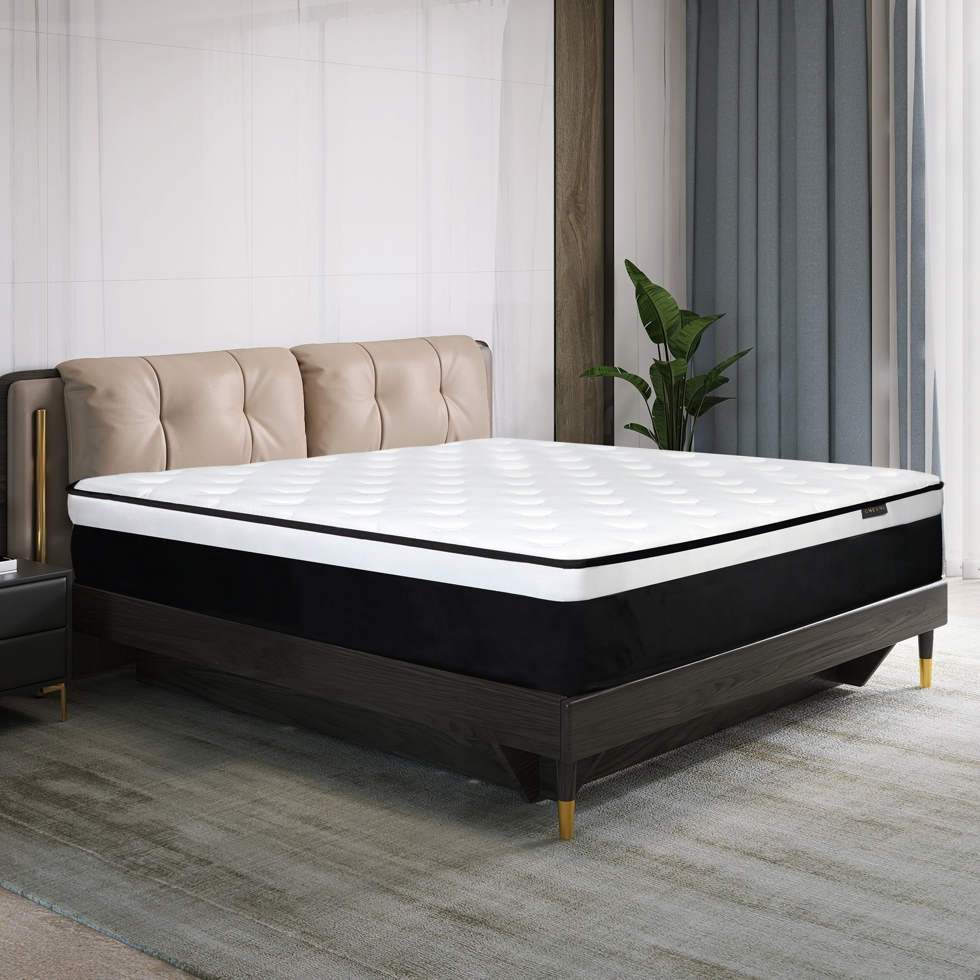 Matelas hybride à ressorts ensachés de taille moyenne pour lit simple, Euro Top