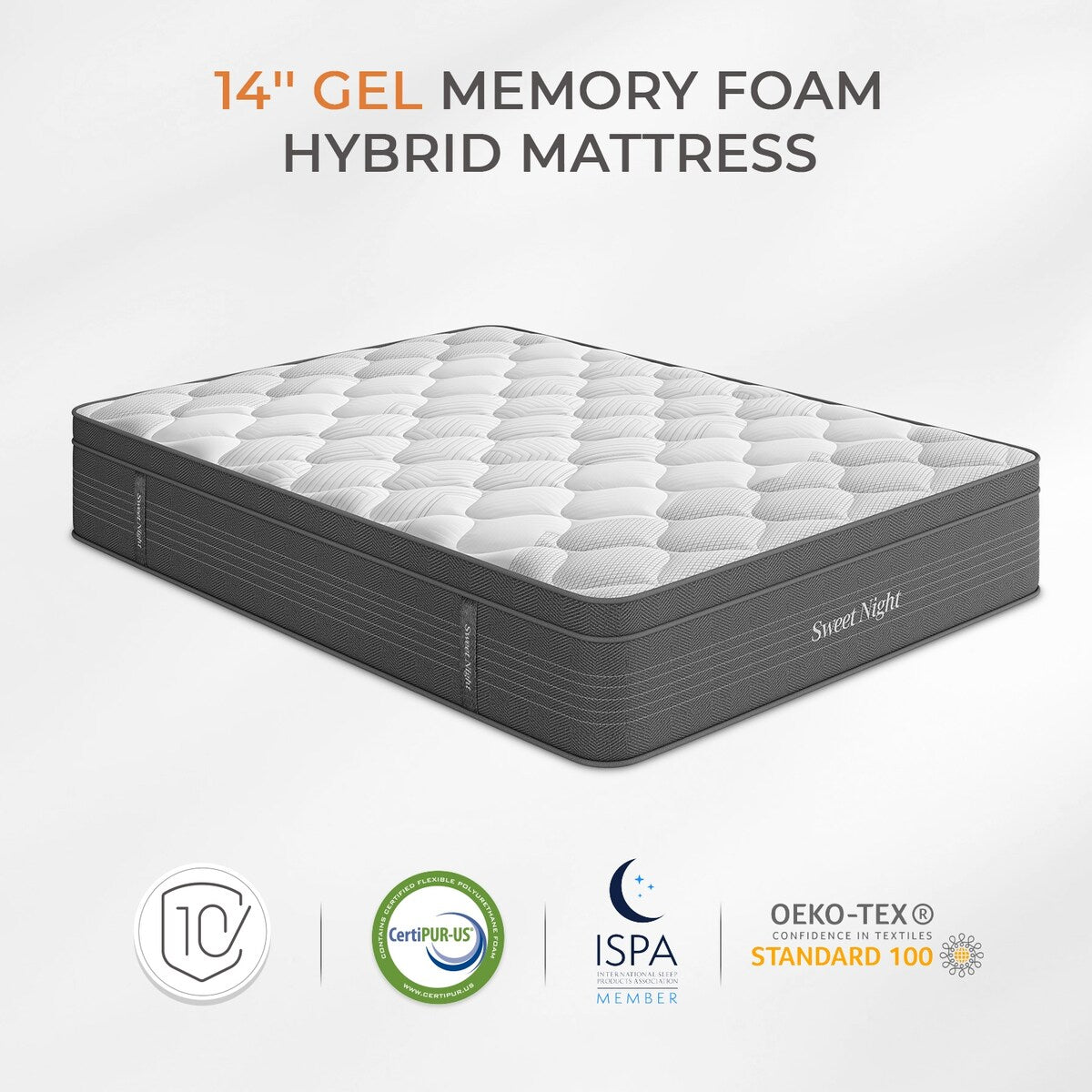 Matelas hybride en mousse à mémoire de forme de 14 pouces dans une boîte