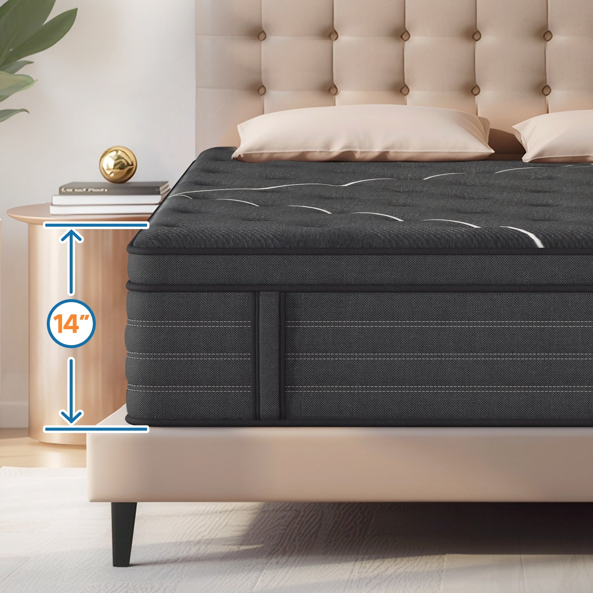 Matelas hybride à plateau-coussin de 14 po avec support à ressorts ensachés, extra ferme