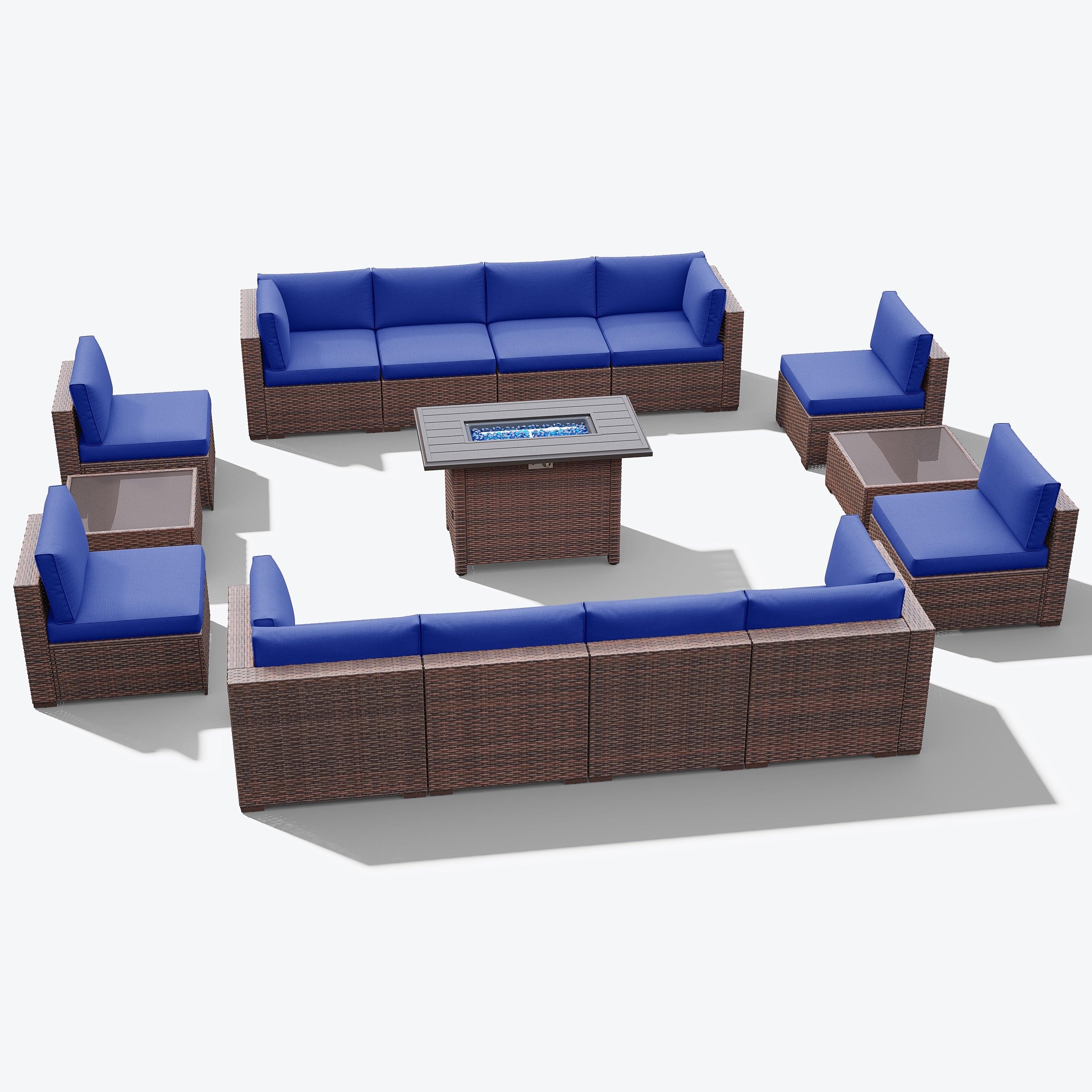 Ensemble de 15 meubles de patio en osier avec canapé, foyer et table