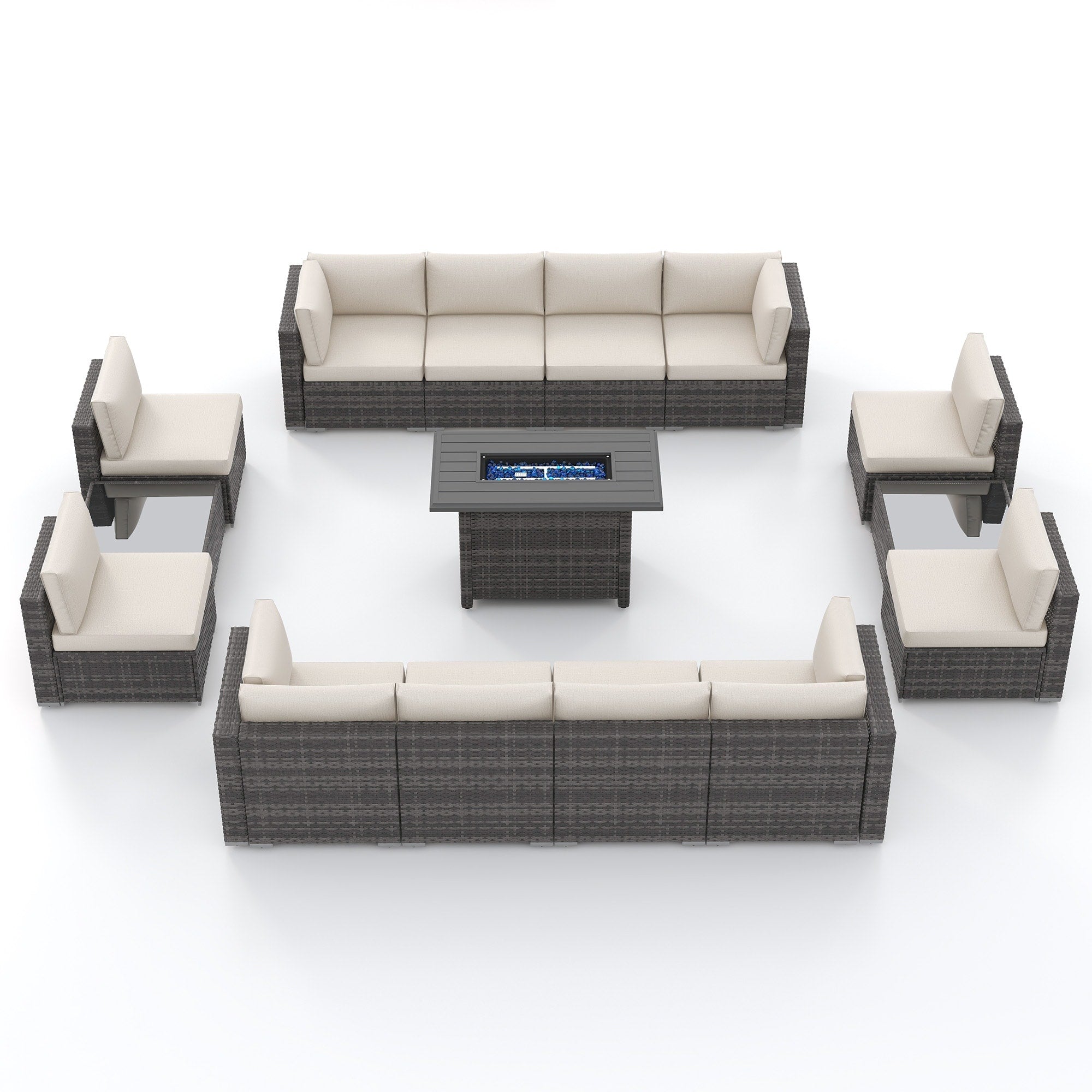 Ensemble de 15 meubles de patio en osier avec canapé, foyer et table