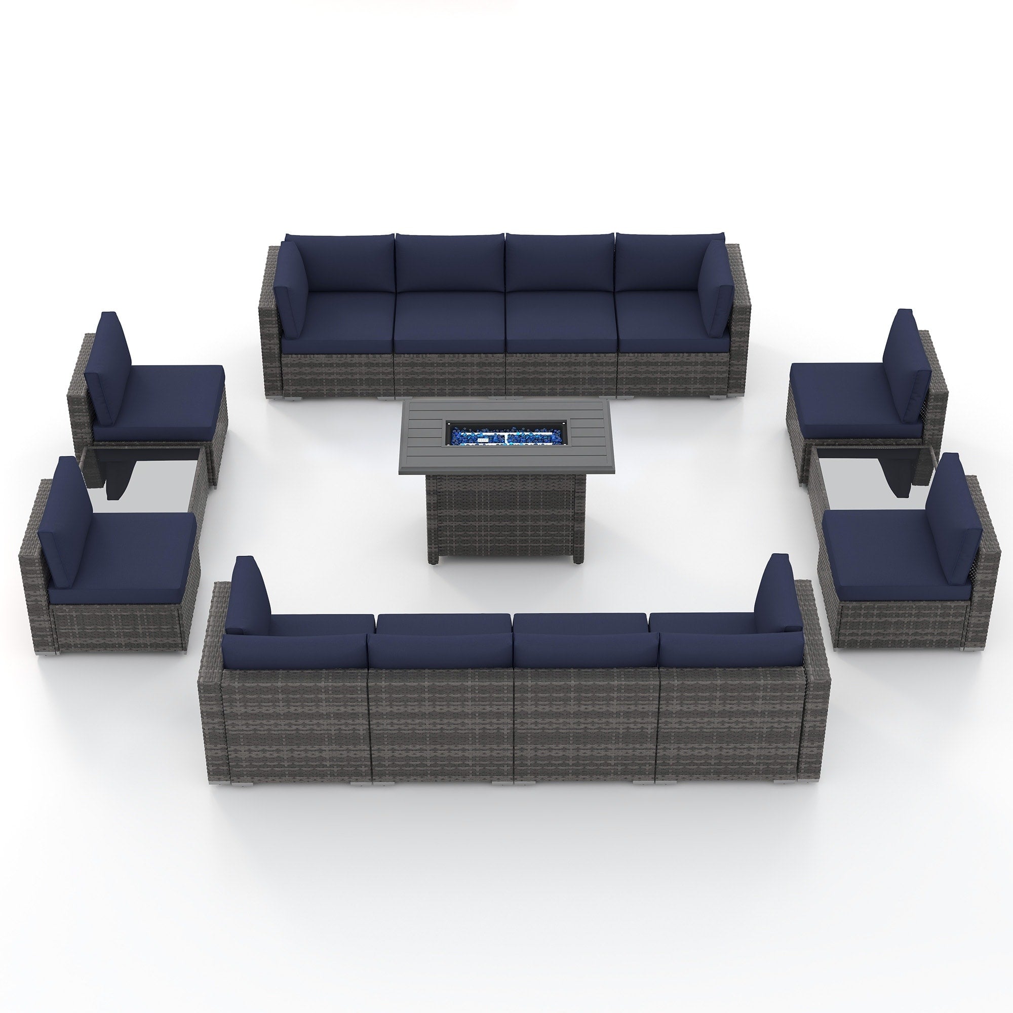 Ensemble de 15 meubles de patio en osier avec canapé, foyer et table
