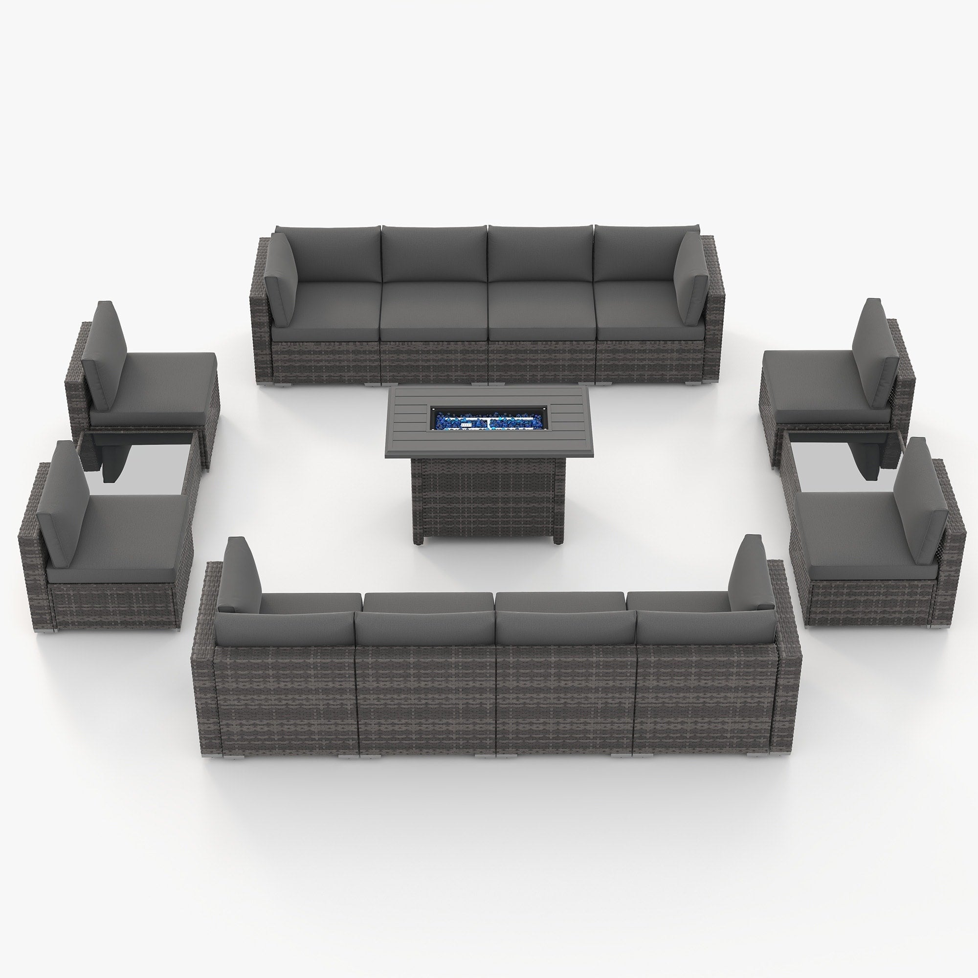 Ensemble de 15 meubles de patio en osier avec canapé, foyer et table