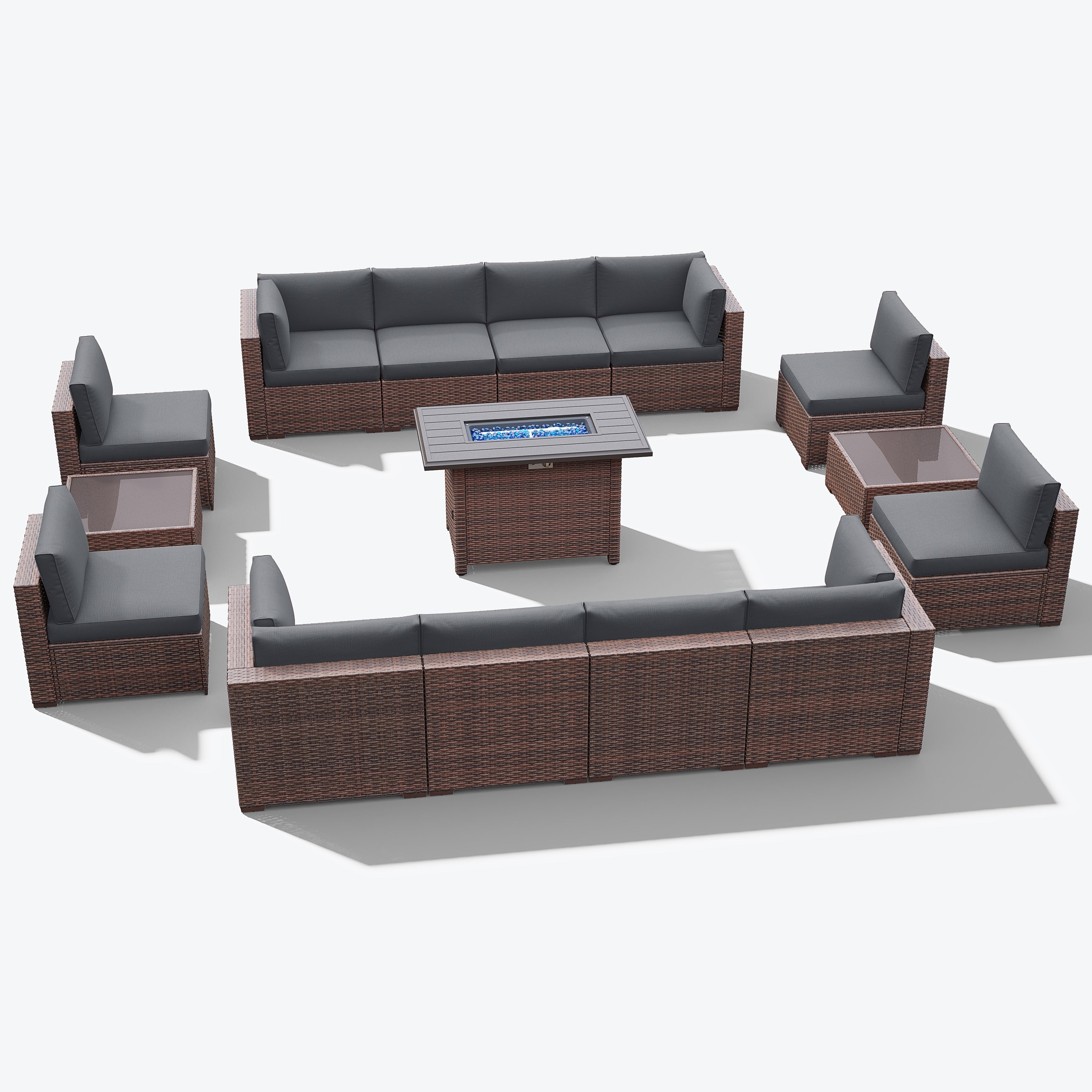 Ensemble de 15 meubles de patio en osier avec canapé, foyer et table