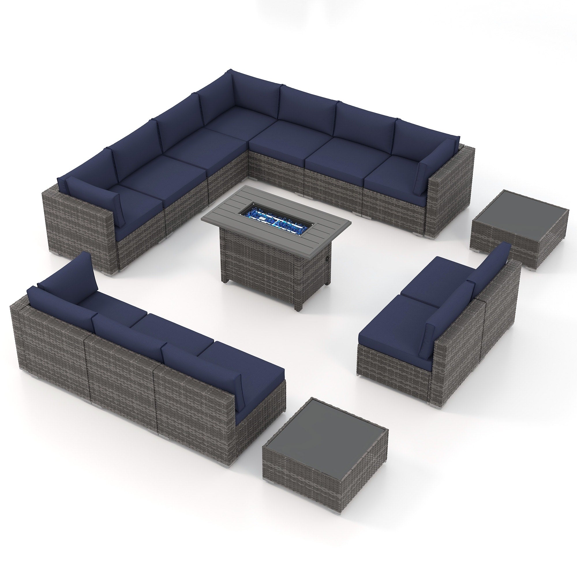 Ensemble de 15 meubles de patio en osier avec canapé, foyer et table