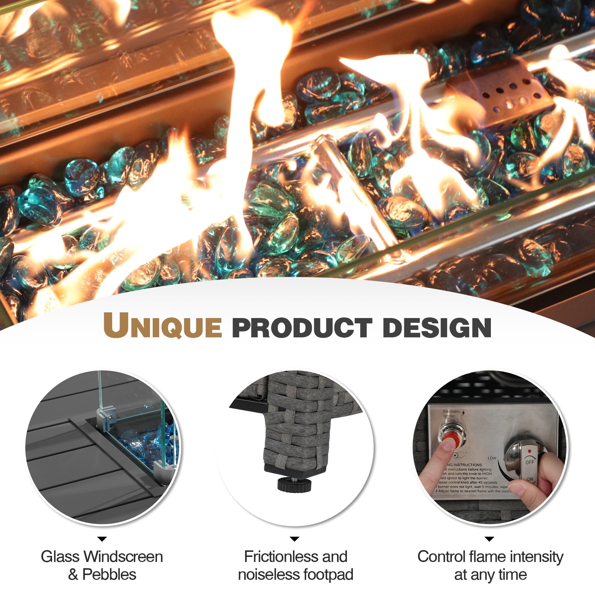 Ensemble de 15 meubles de patio en osier avec canapé, foyer et table