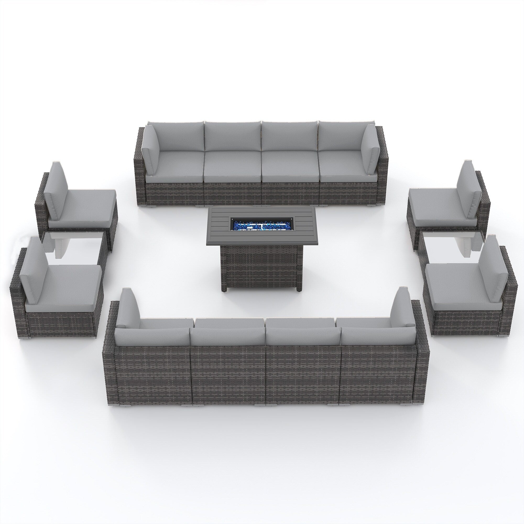 Ensemble de 15 meubles de patio en osier avec canapé, foyer et table