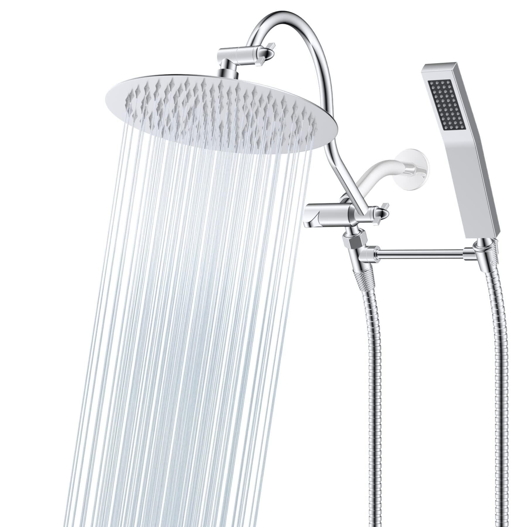 Pommeau de douche à effet pluie haute pression tout en métal de 10 pouces avec pommeau combiné à main
