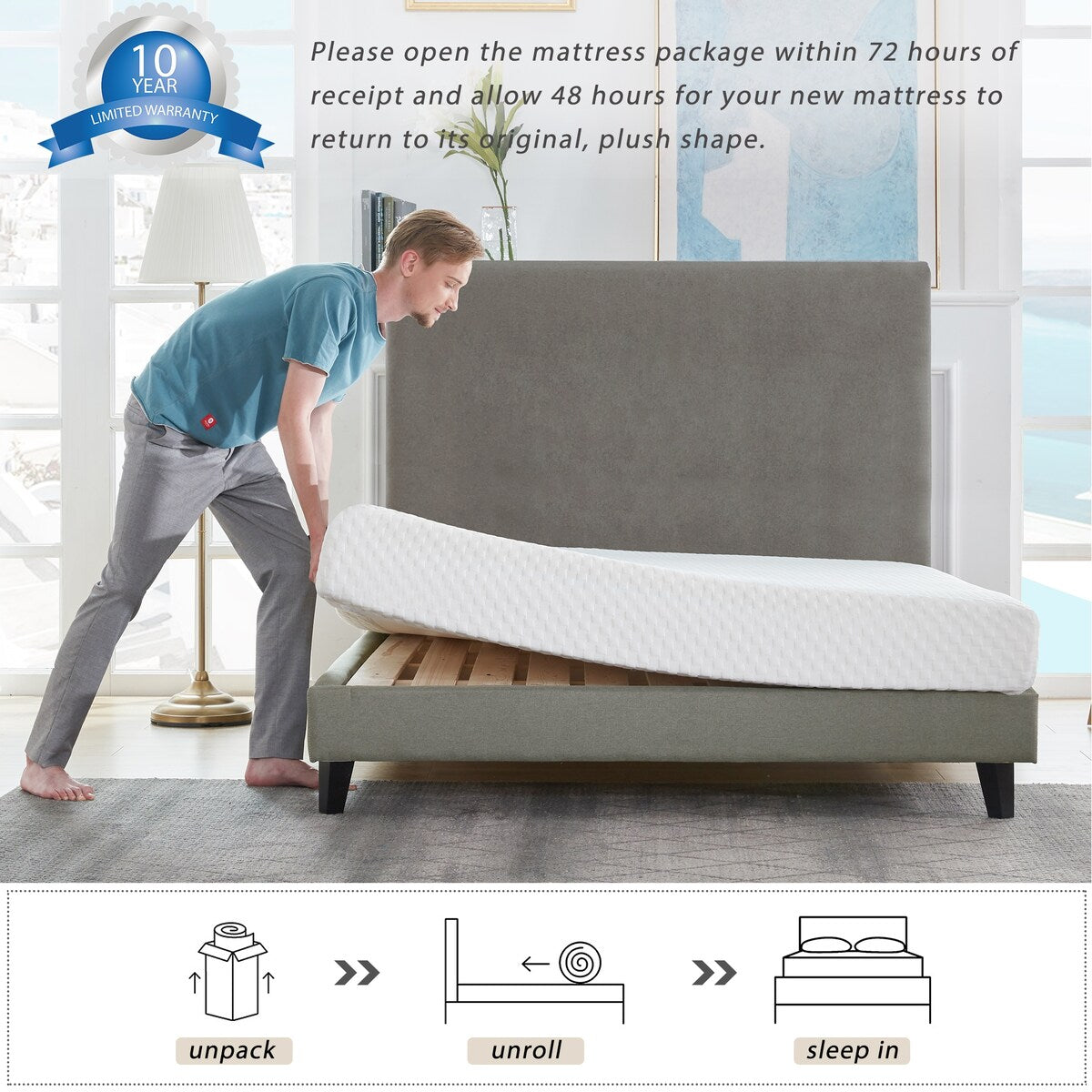 Matelas en mousse à mémoire de forme gel 10 pouces, confort moyen