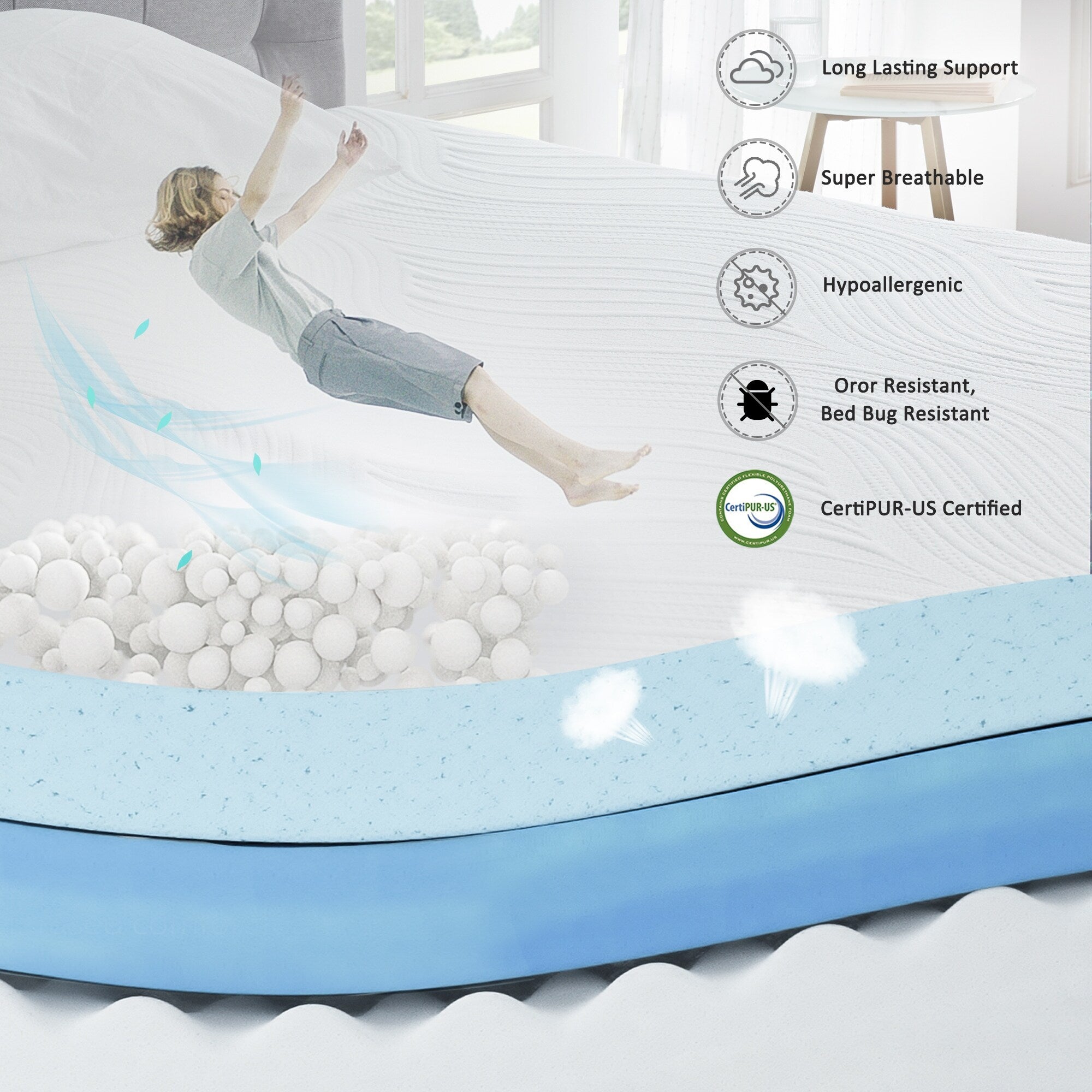 Matelas en mousse à mémoire de forme gel 10 pouces, confort moyen