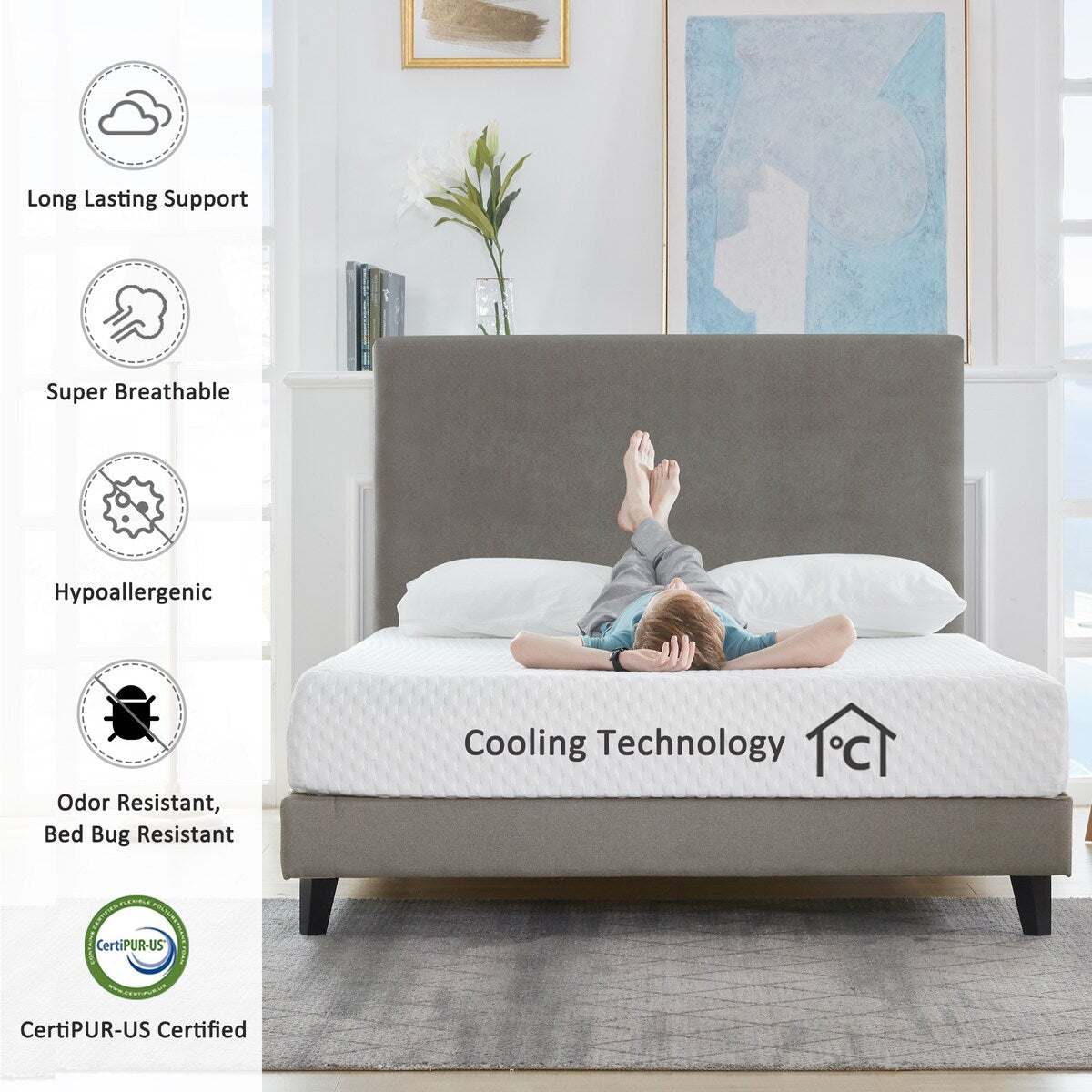 Matelas en mousse à mémoire de forme gel 10 pouces, confort moyen