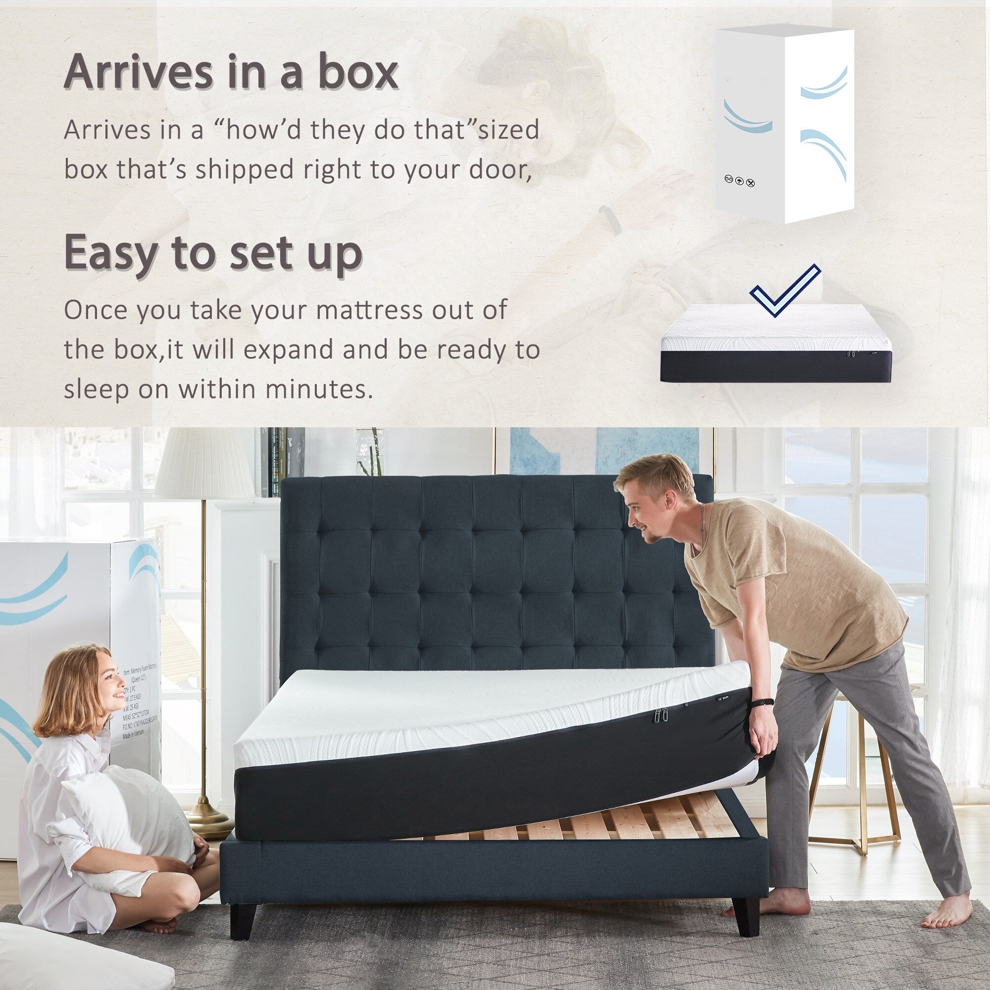 Matelas en mousse à mémoire de forme gel 10 pouces, confort moyen