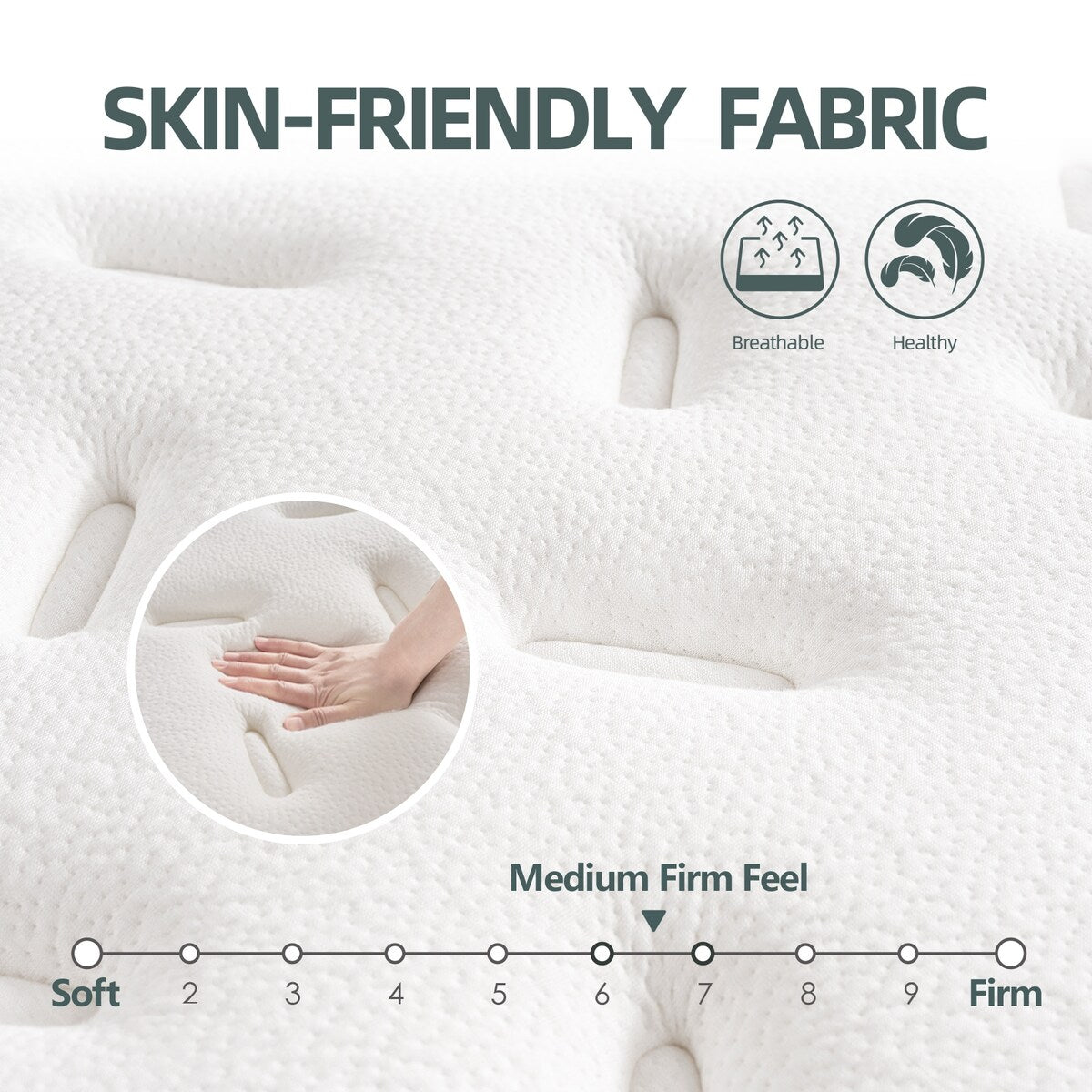 Matelas à ressorts ensachés en mousse à mémoire de forme, soutien du sommeil, sensation de fermeté moyenne, livré dans une boîte