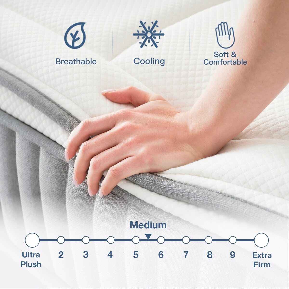Matelas hybride 12 pouces haut de gamme, mousse à mémoire de forme avec gel et ressorts ensachés, livré dans une boîte pour un sommeil frais, matelas à sensation moyenne