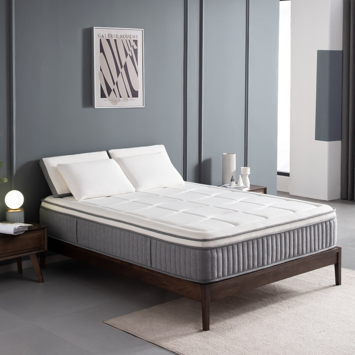 Matelas hybride 12 pouces haut de gamme, mousse à mémoire de forme avec gel et ressorts ensachés, livré dans une boîte pour un sommeil frais, matelas à sensation moyenne