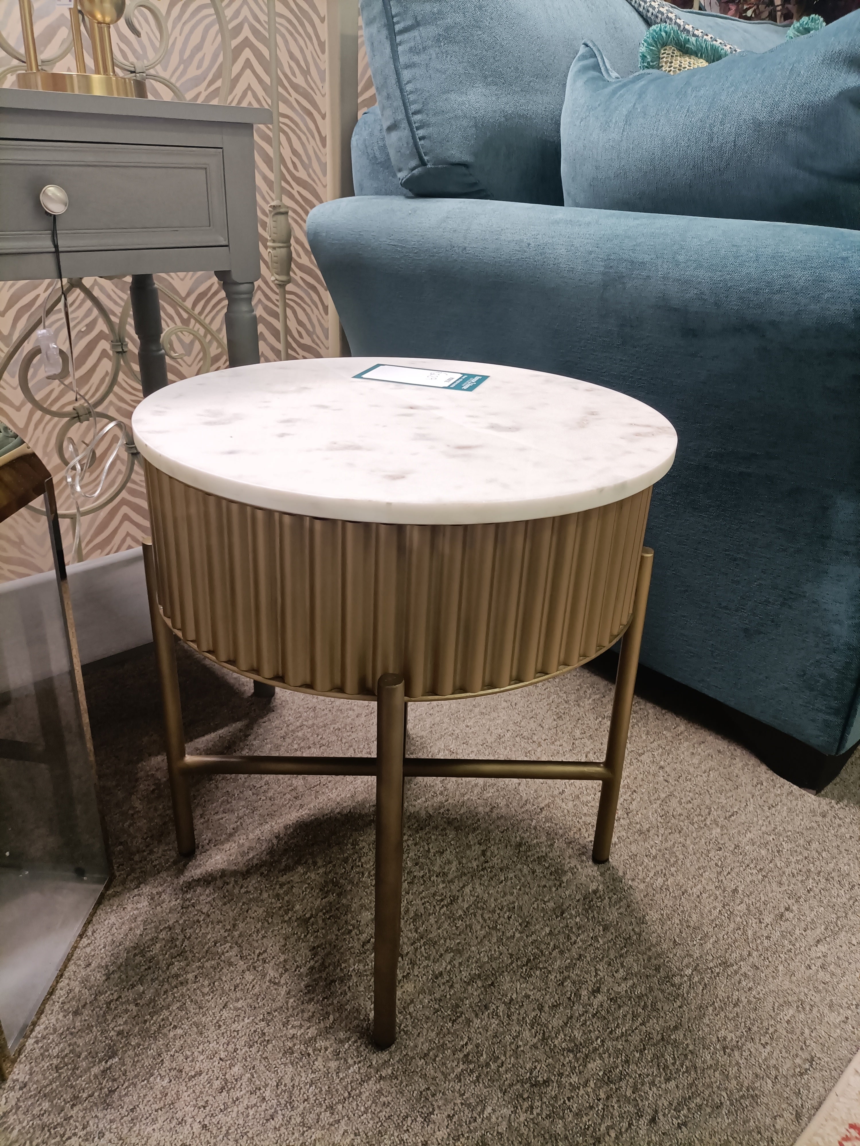 Table de lampe ronde à bordure dorée