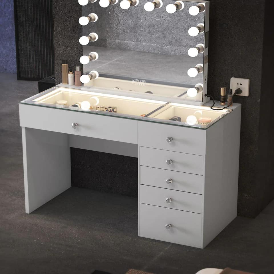Ensemble de coiffeuse Hollywood 1,2 L avec miroir