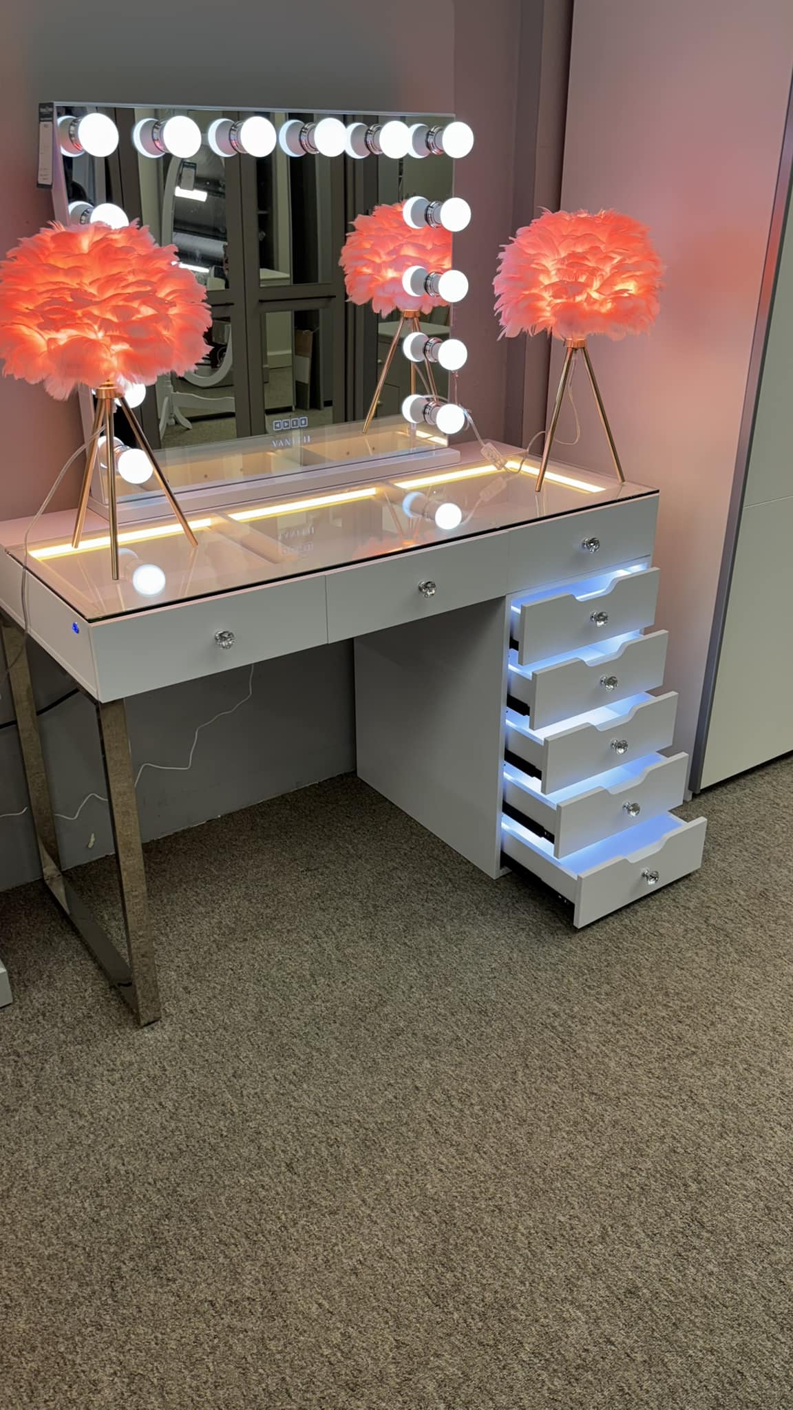 Ensemble de coiffeuse Hollywood 1,2 L avec miroir