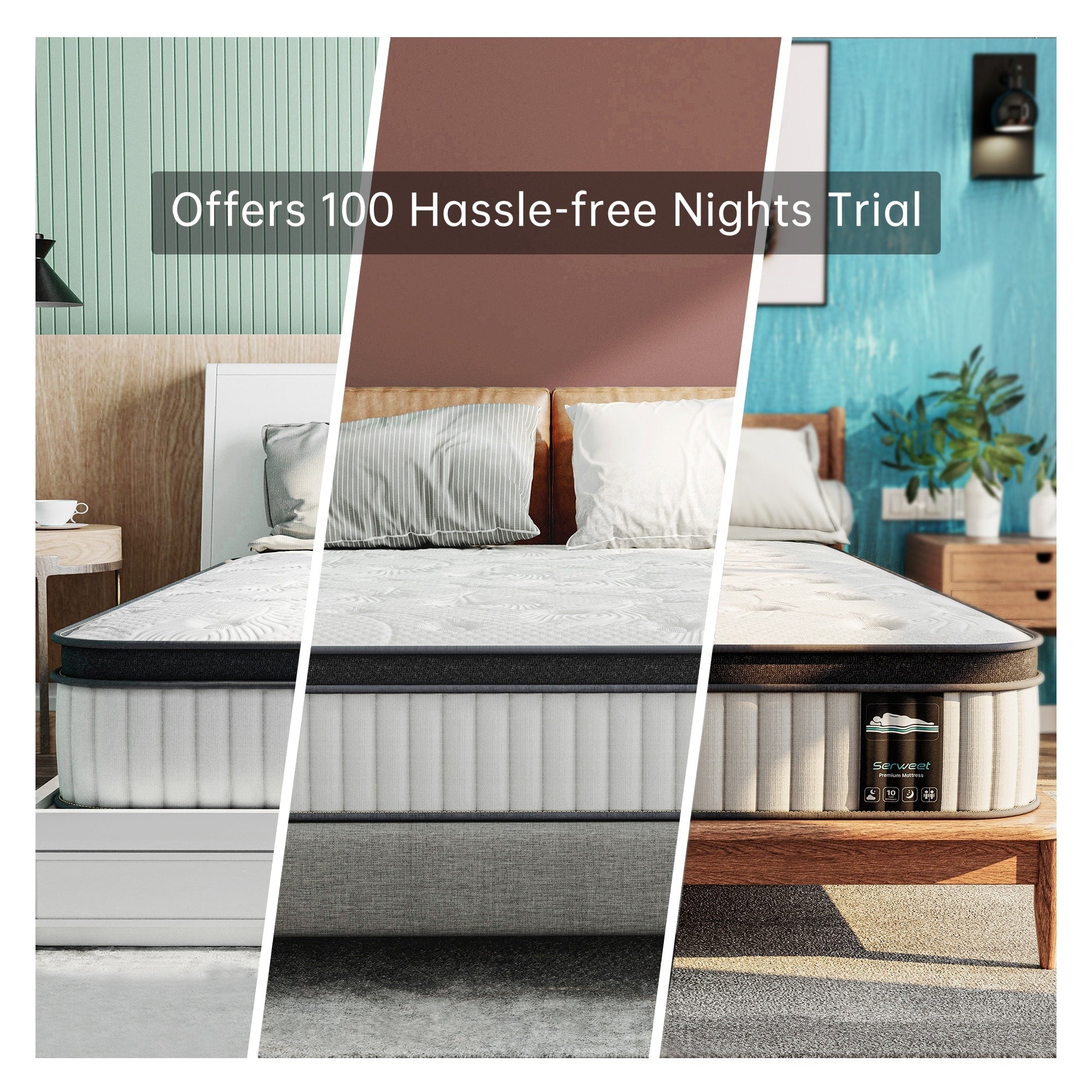 Matelas hybride à ressorts ensachés en mousse à mémoire de forme de 25 cm, confort moyen, pour chambre d'enfant ou d'amis