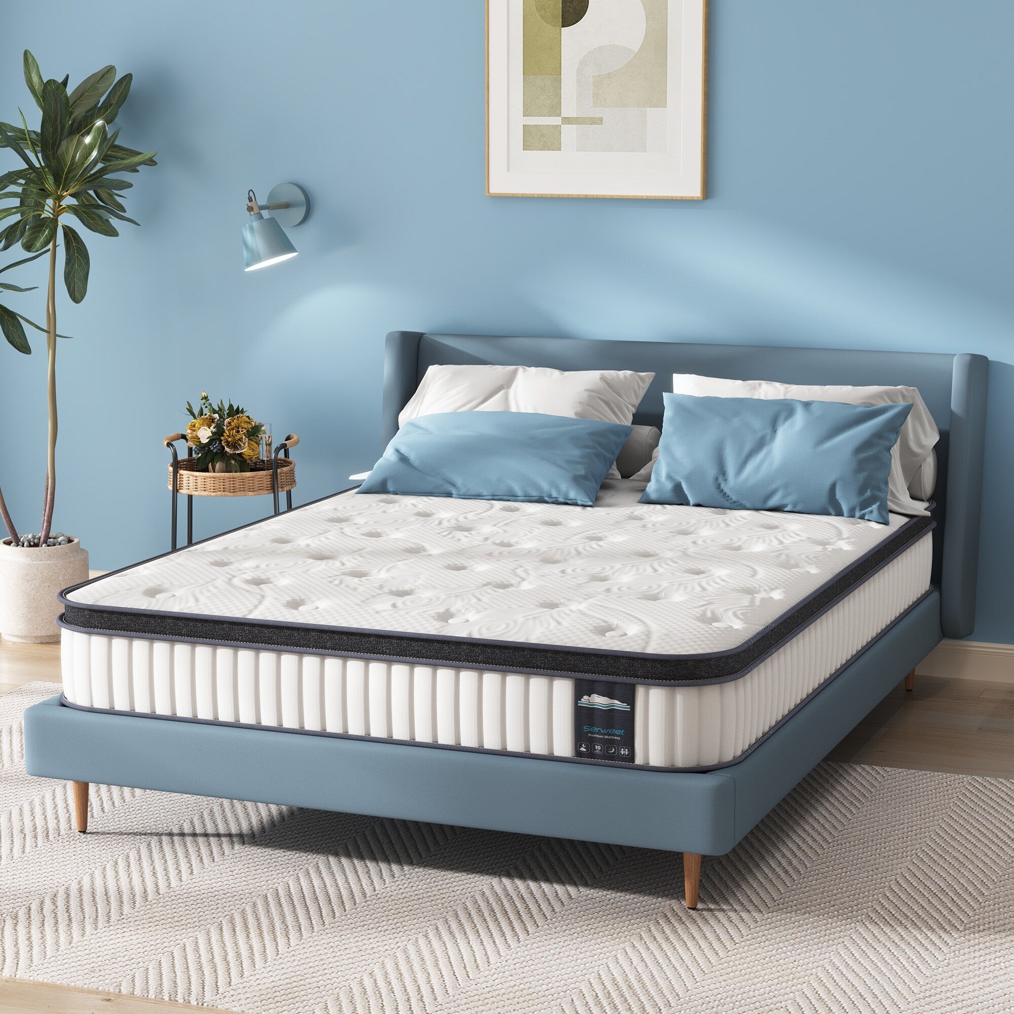 Matelas hybride 10 pouces, matelas à ressorts ensachés en mousse à mémoire de forme, confort moyen, lits simples, doubles et queen size - Blanc