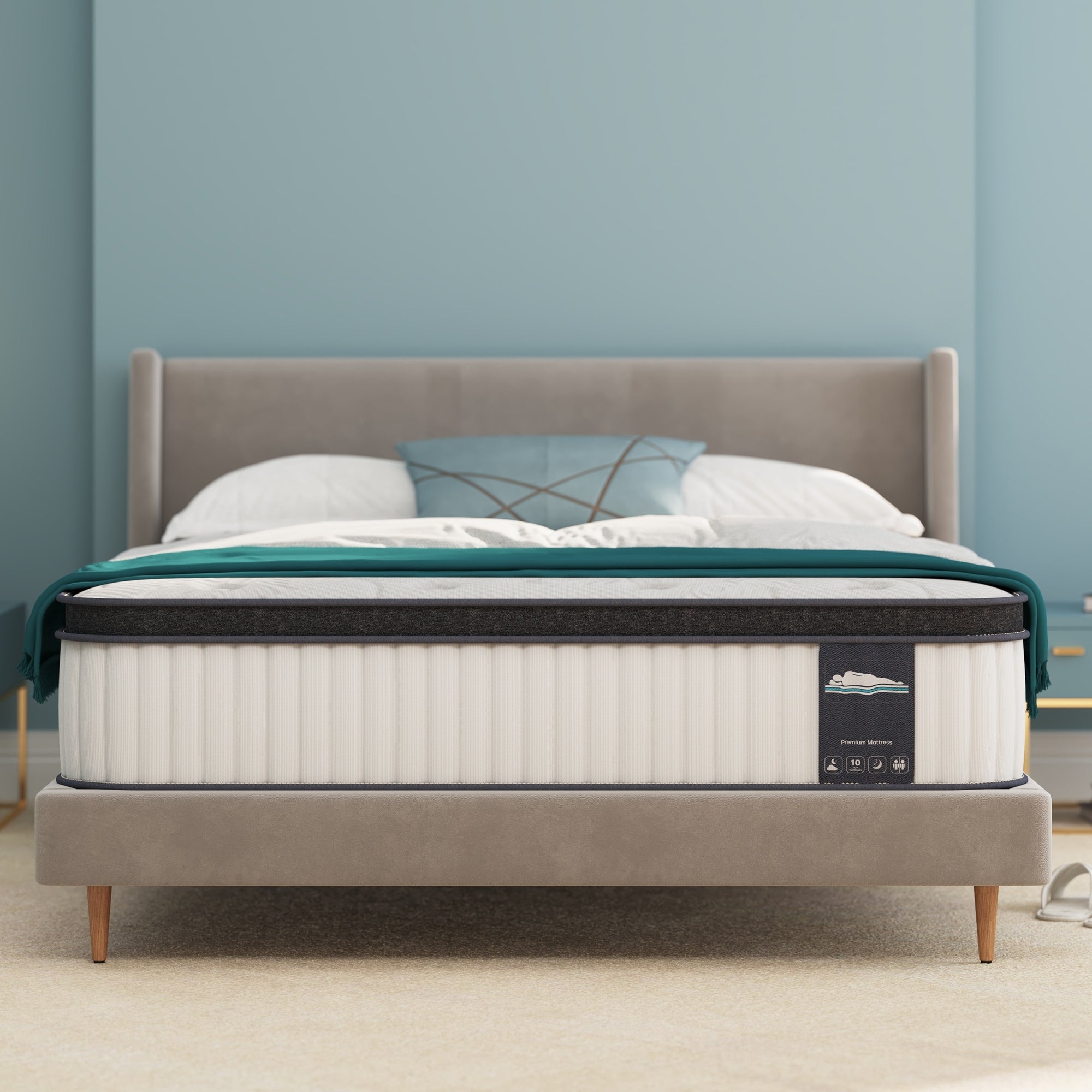 Matelas hybride 10 pouces, matelas à ressorts ensachés en mousse à mémoire de forme, confort moyen, lits simples, doubles et queen size - Blanc