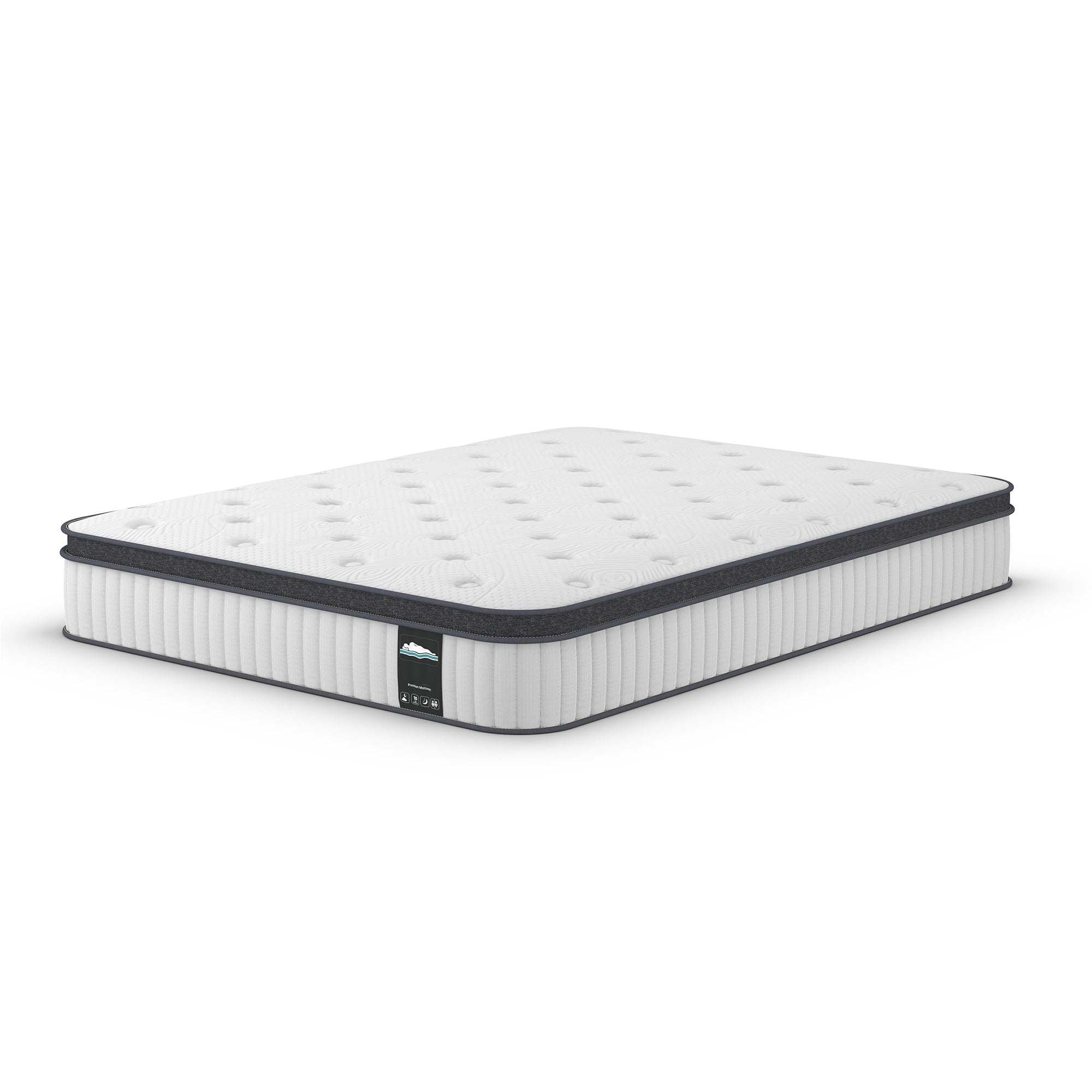 Matelas hybride 10 pouces, matelas à ressorts ensachés en mousse à mémoire de forme, confort moyen, lits simples, doubles et queen size - Blanc