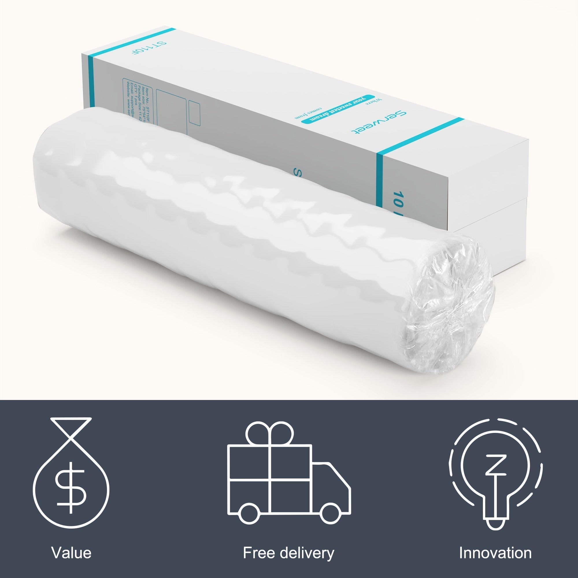 Matelas hybride 10 pouces, matelas à ressorts ensachés en mousse à mémoire de forme, confort moyen, lits simples, doubles et queen size - Blanc